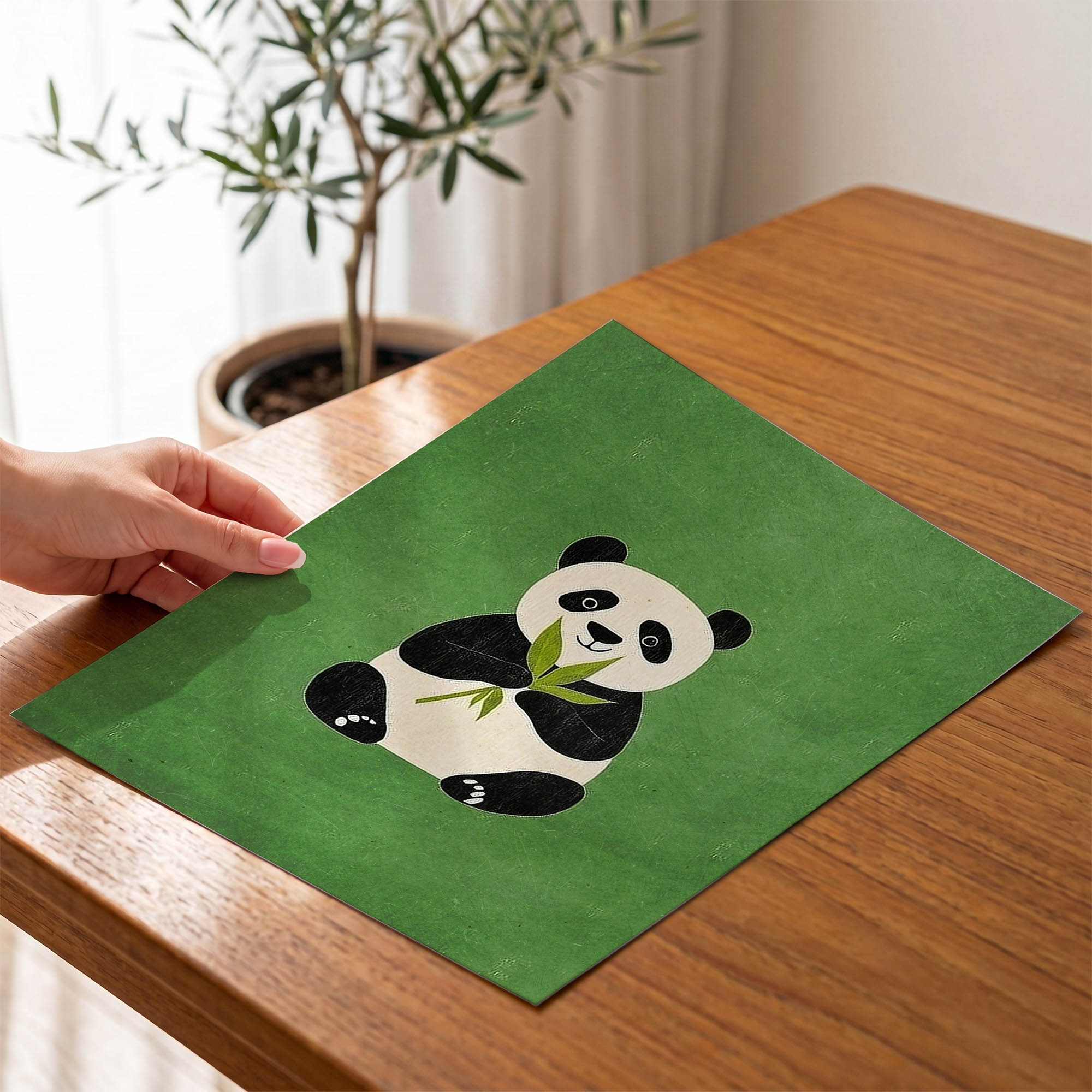 Yeşil Zeminli Panda Çocuk Odası Duvar Posteri Çerçeveli Tablo Dekorasyon - Görsel 4