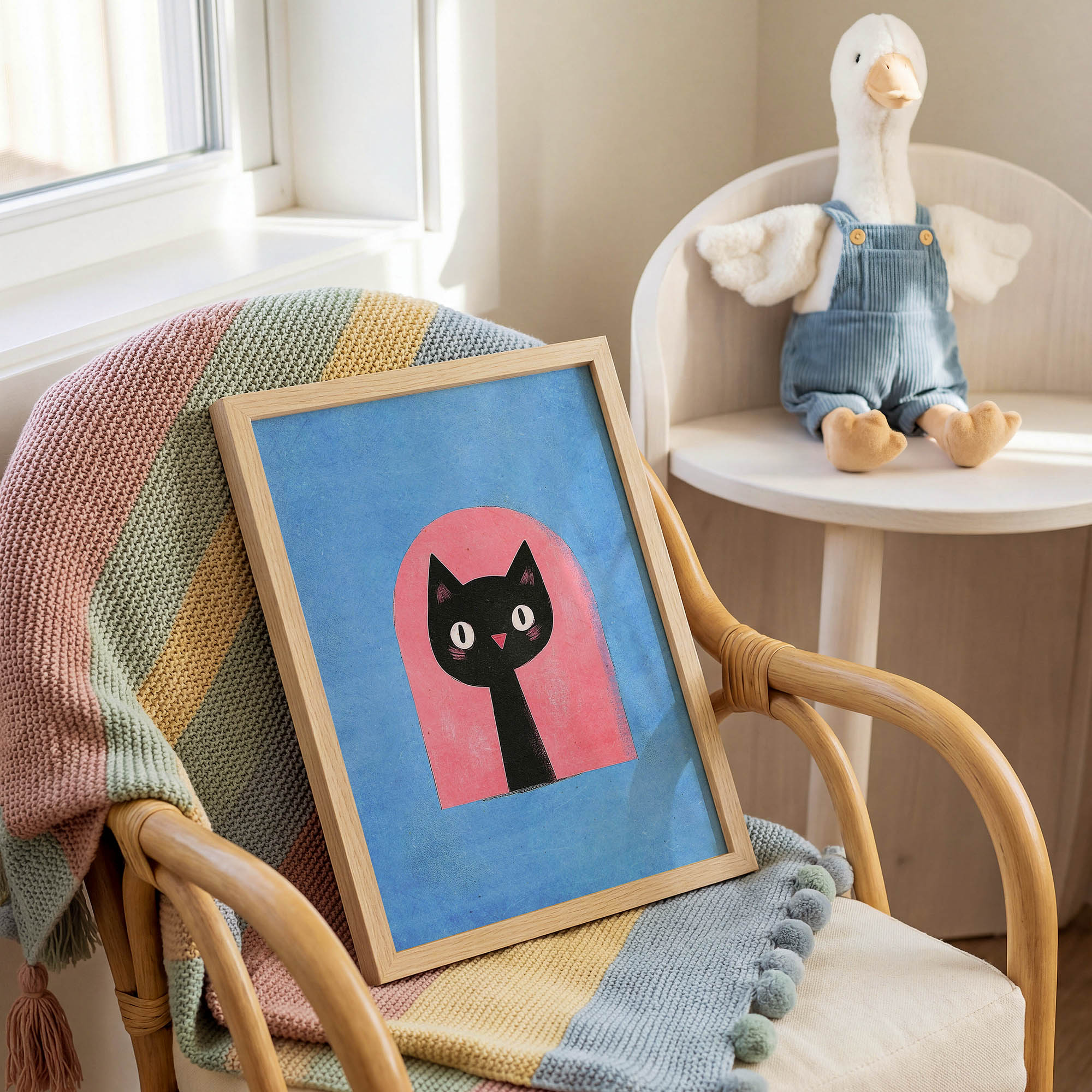 Penceredeki Siyah Kedi Çocuk Odası Duvar Posteri Çerçeveli Tablo Dekorasyon - Görsel 2
