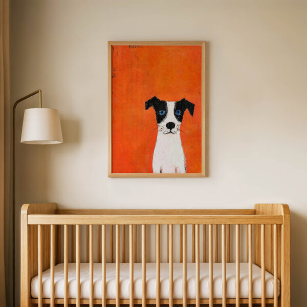 Turuncu Zeminli Köpek Çocuk Odası Duvar Posteri Çerçeveli Tablo Dekorasyon