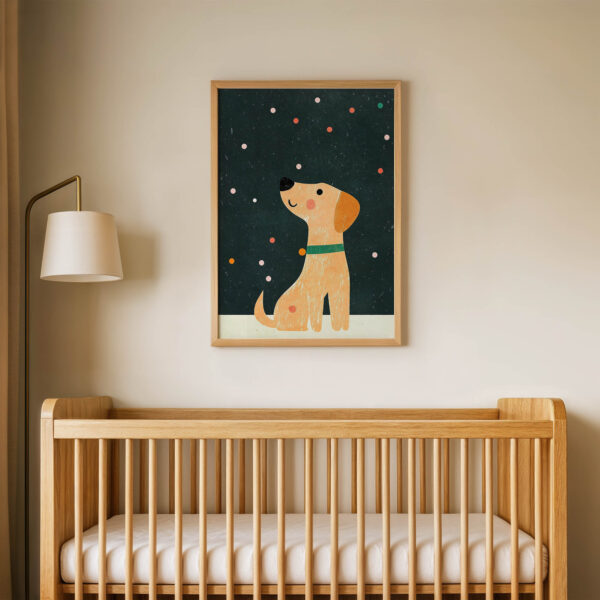Yıldızlı Gecede Köpek Çocuk Odası Duvar Posteri Çerçeveli Tablo Dekorasyon