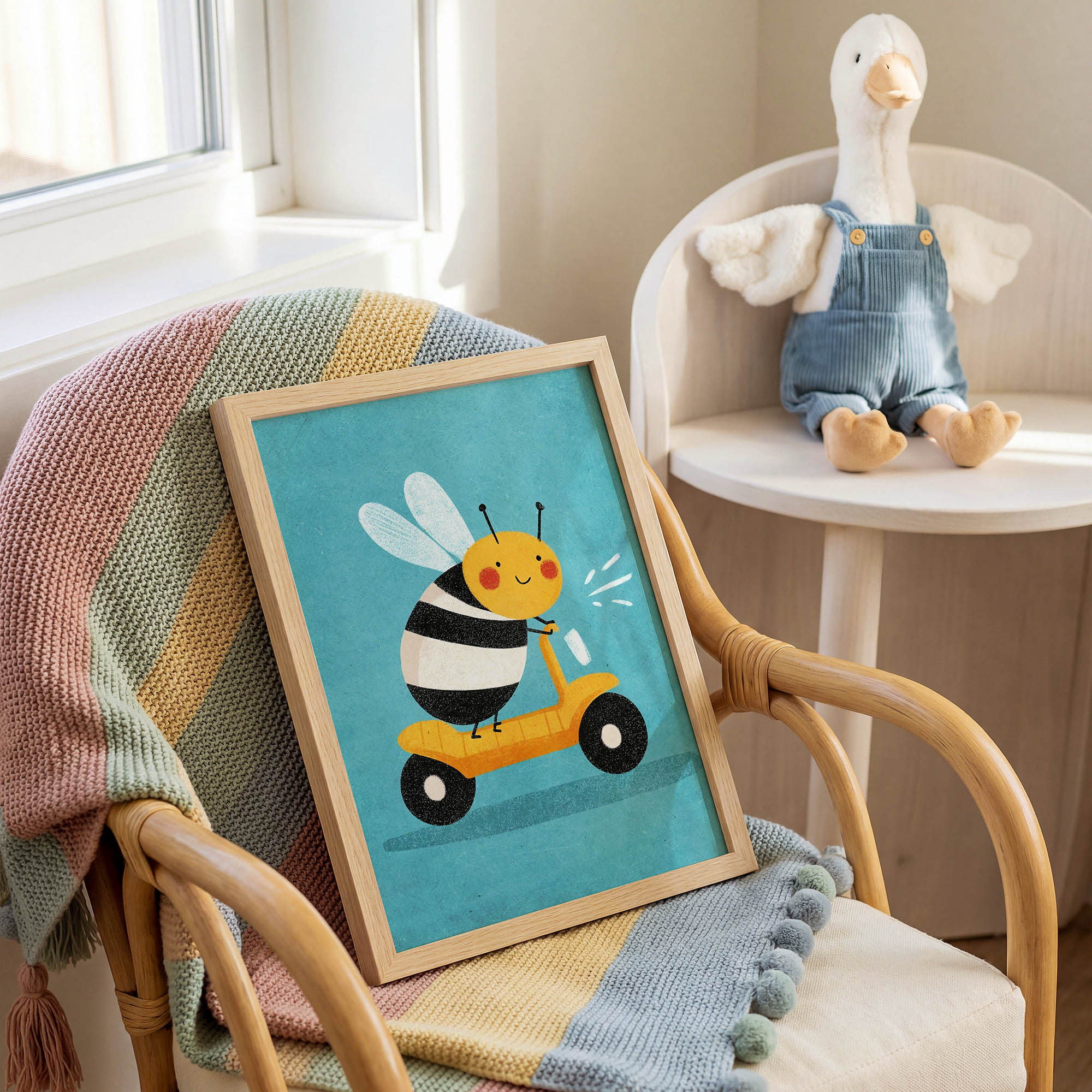 Scooter Süren Arı Çocuk Odası Duvar Posteri Çerçeveli Tablo Dekorasyon - Görsel 2