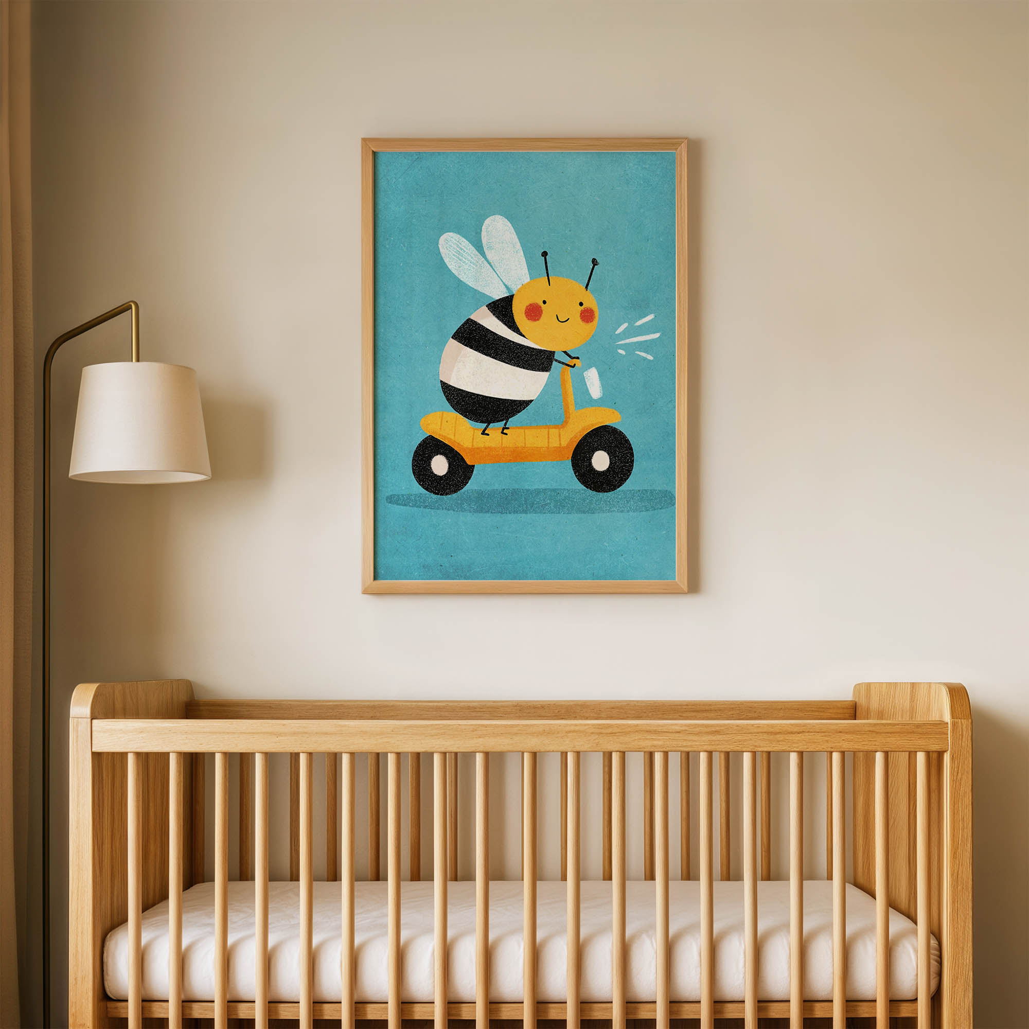 Scooter Süren Arı Çocuk Odası Duvar Posteri Çerçeveli Tablo Dekorasyon
