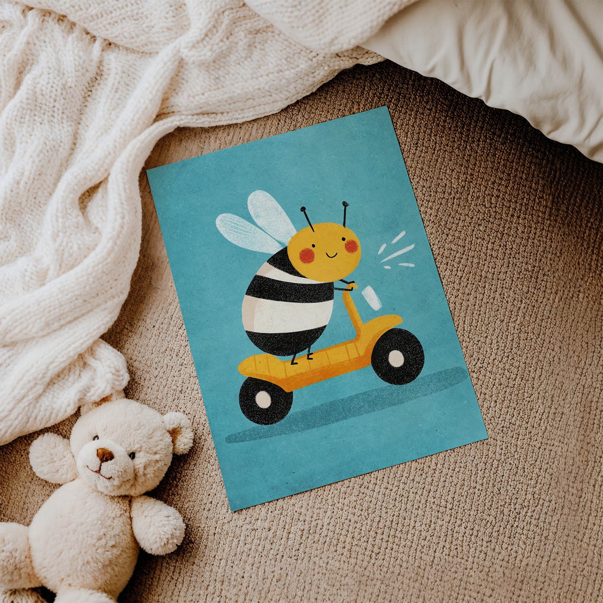 Scooter Süren Arı Çocuk Odası Duvar Posteri Çerçeveli Tablo Dekorasyon - Görsel 3