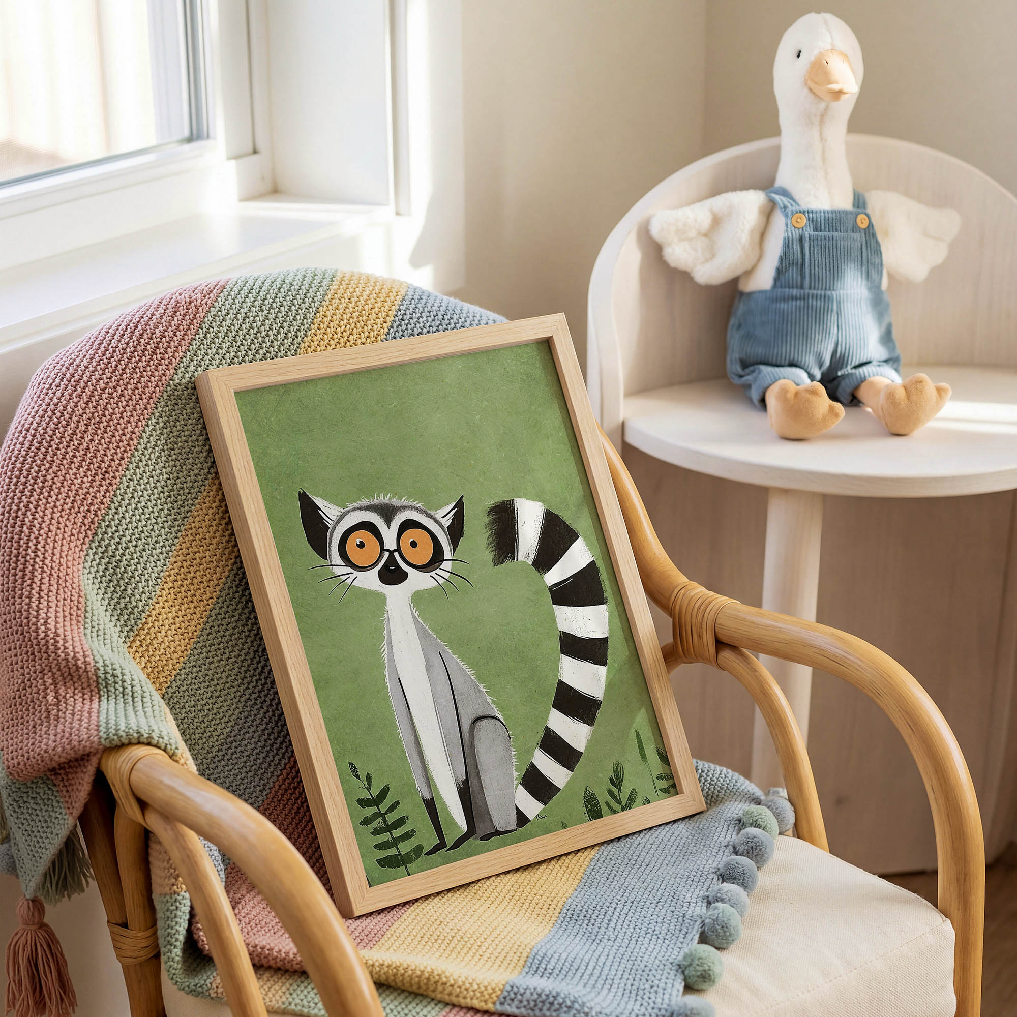 Yeşil Zeminli Lemur Çocuk Odası Duvar Posteri Çerçeveli Tablo Dekorasyon - Görsel 2