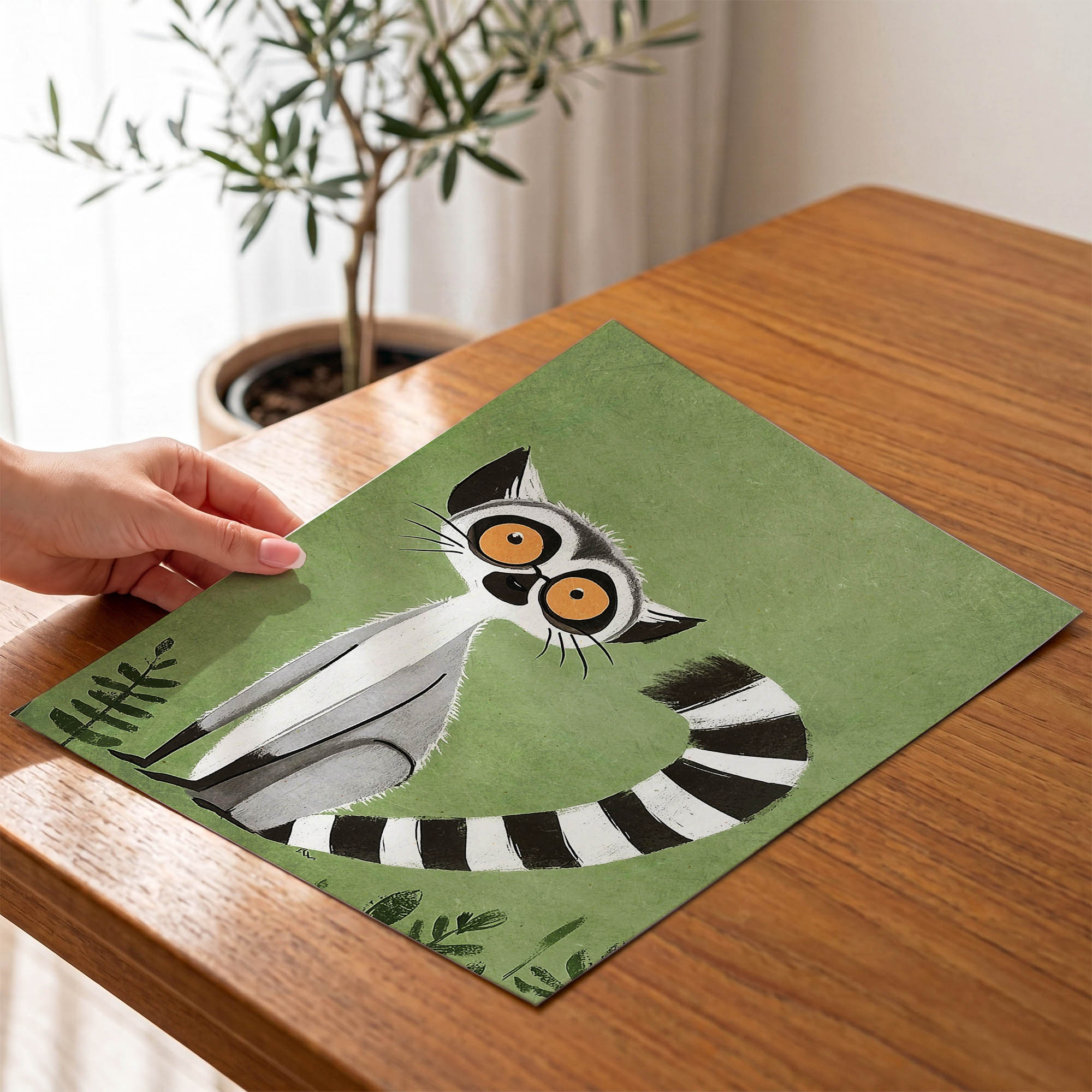 Yeşil Zeminli Lemur Çocuk Odası Duvar Posteri Çerçeveli Tablo Dekorasyon - Görsel 4