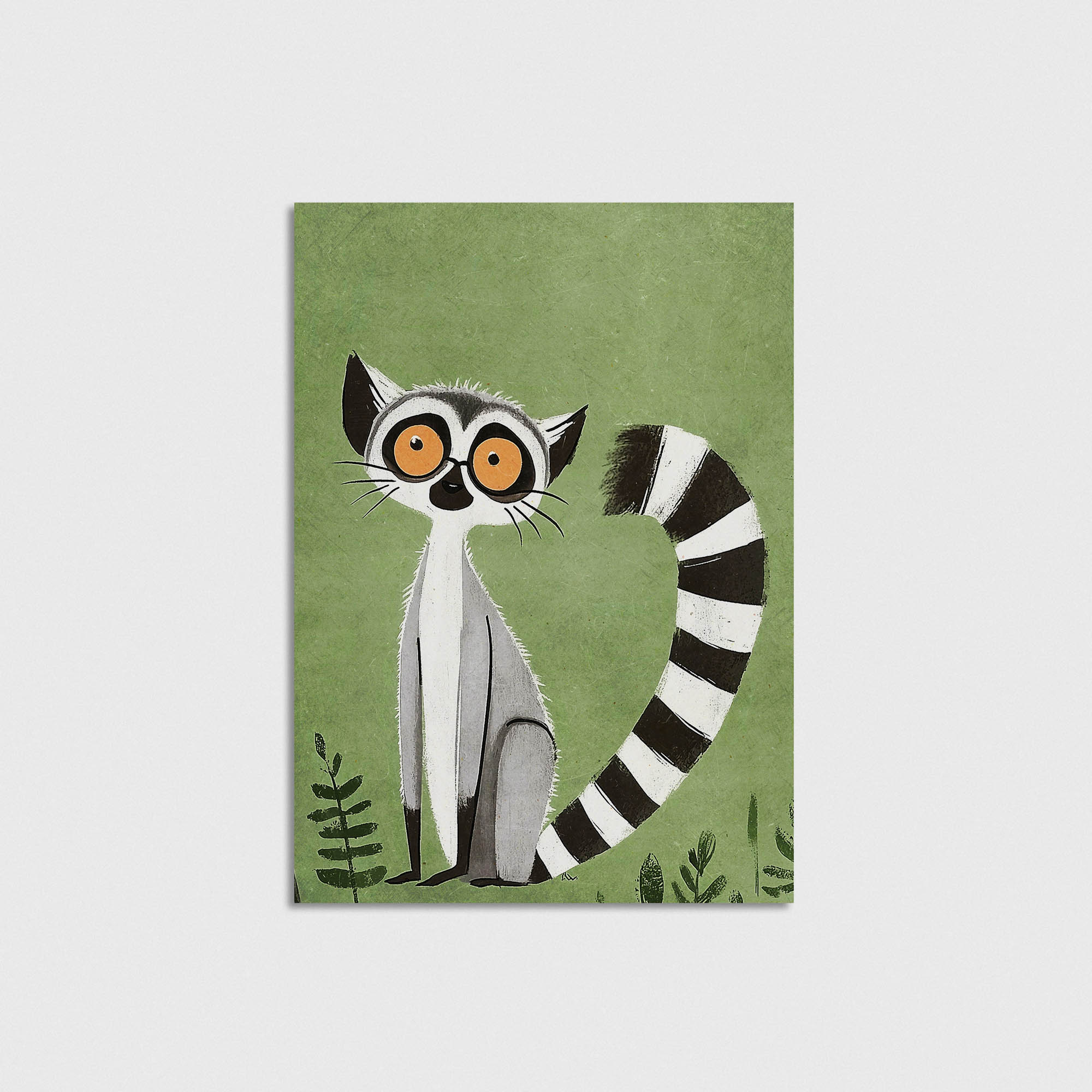 Yeşil Zeminli Lemur Çocuk Odası Duvar Posteri Çerçeveli Tablo Dekorasyon - Görsel 5