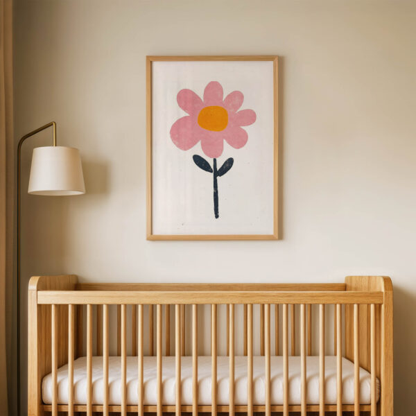 Tekli Pembe Çiçek Çocuk Odası Duvar Posteri Çerçeveli Tablo Dekorasyon