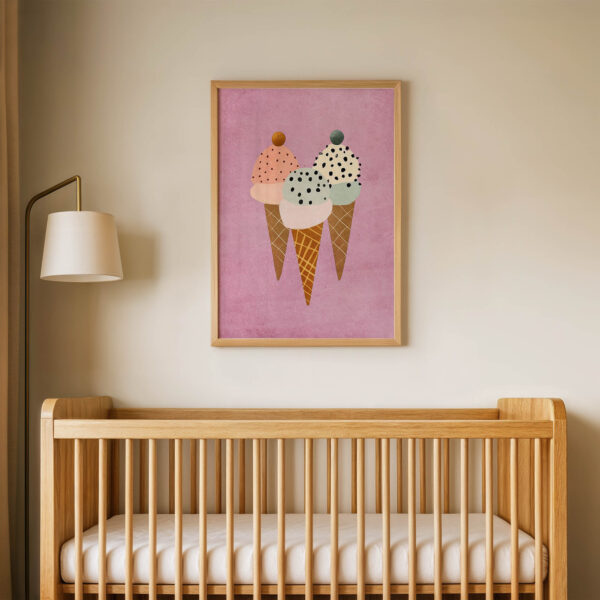 Pembe Zeminli Dondurmalar Çocuk Odası Duvar Posteri Çerçeveli Tablo Dekorasyon