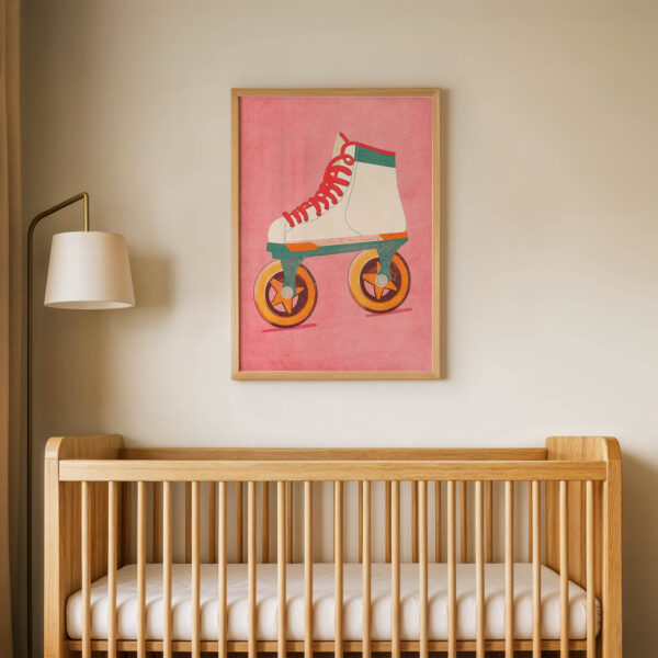 Pembe Zeminli Paten Çocuk Odası Duvar Posteri Çerçeveli Tablo Dekorasyon