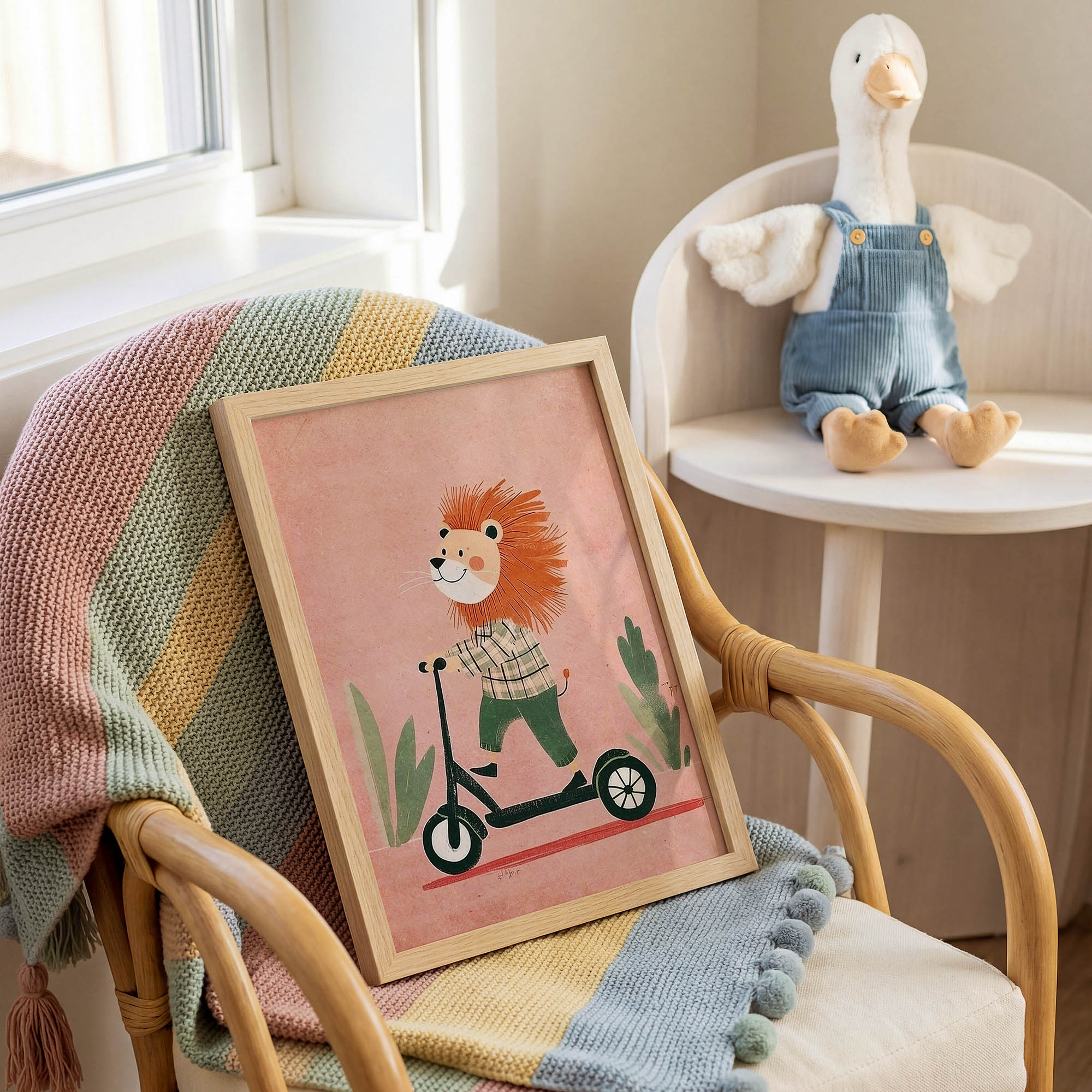 Scooterlı Sevimli Aslan Çocuk Odası Duvar Posteri Çerçeveli Tablo Dekorasyon - Görsel 2