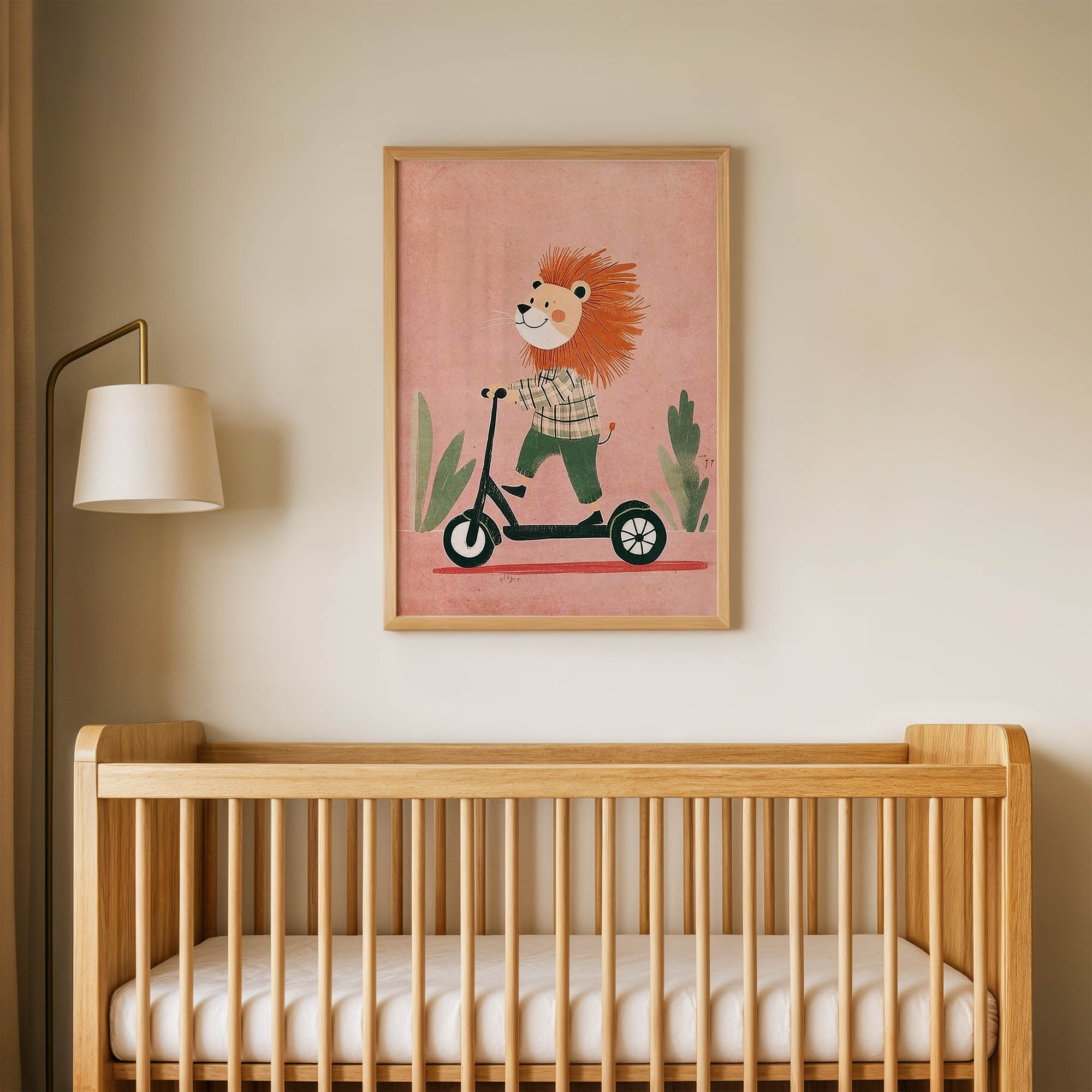 Scooterlı Sevimli Aslan Çocuk Odası Duvar Posteri Çerçeveli Tablo Dekorasyon