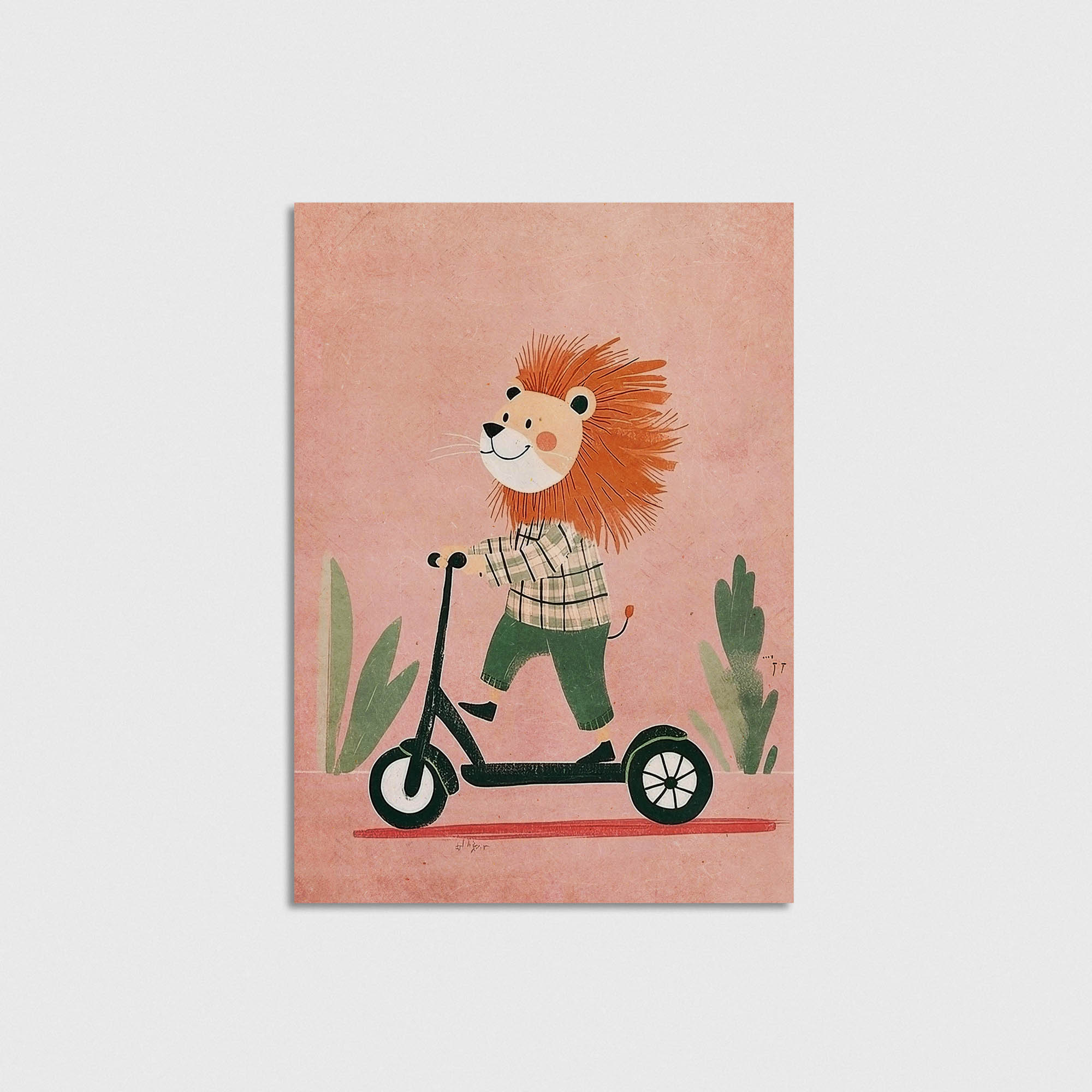 Scooterlı Sevimli Aslan Çocuk Odası Duvar Posteri Çerçeveli Tablo Dekorasyon - Görsel 5