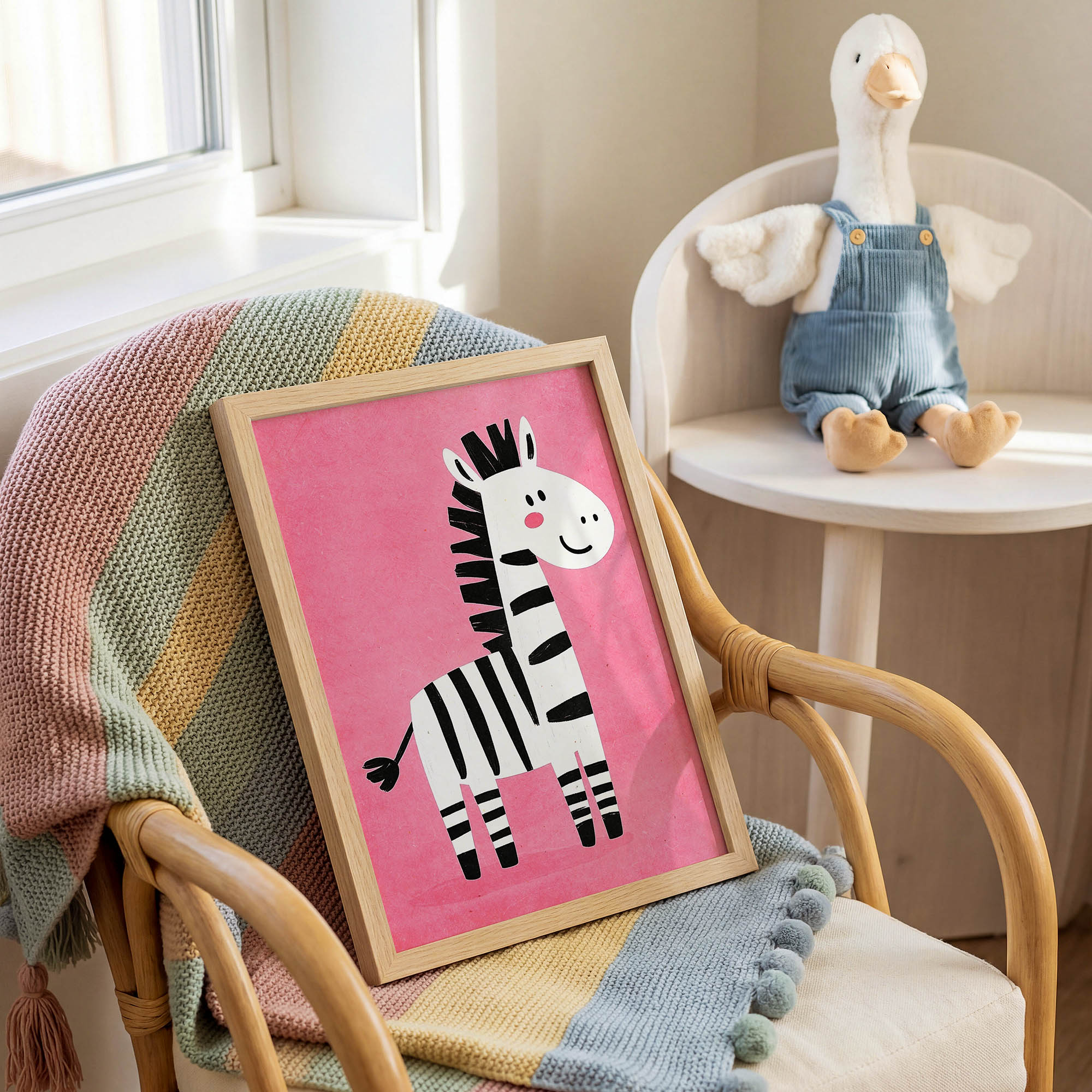 Pembe Zeminli Zebra Çocuk Odası Duvar Posteri Çerçeveli Tablo Dekorasyon - Görsel 2