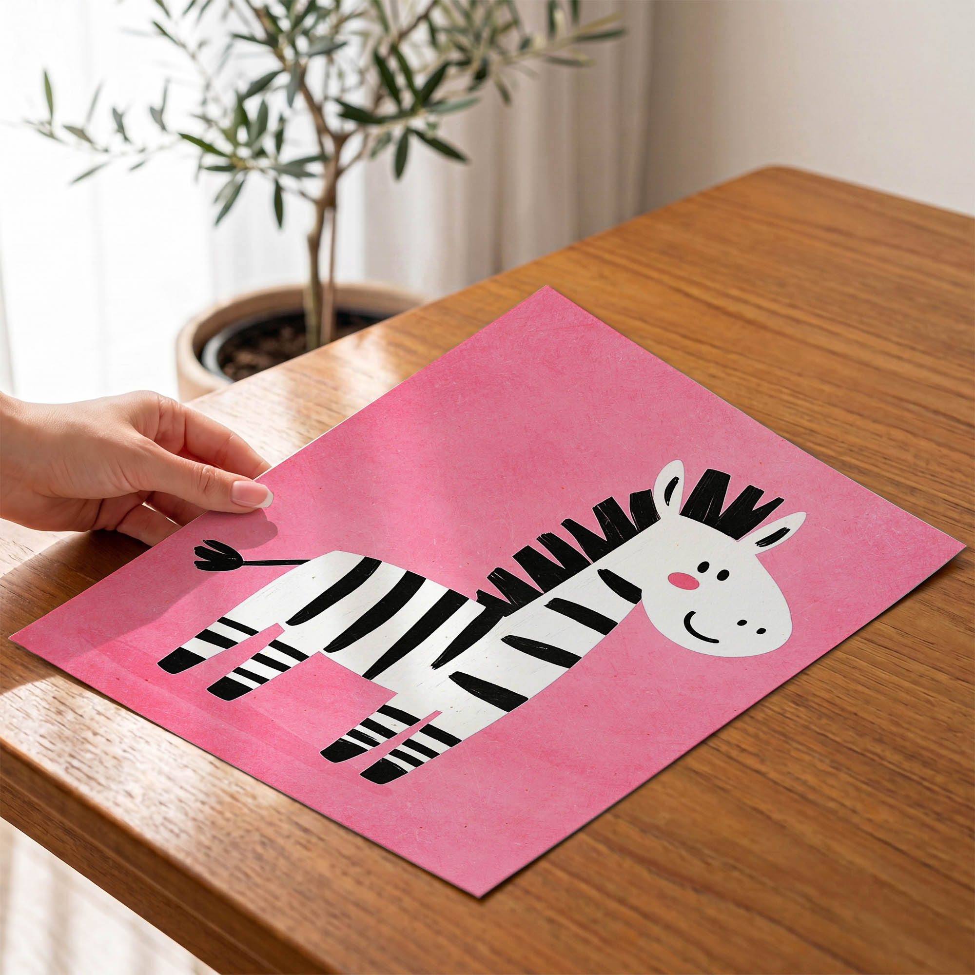Pembe Zeminli Zebra Çocuk Odası Duvar Posteri Çerçeveli Tablo Dekorasyon - Görsel 4