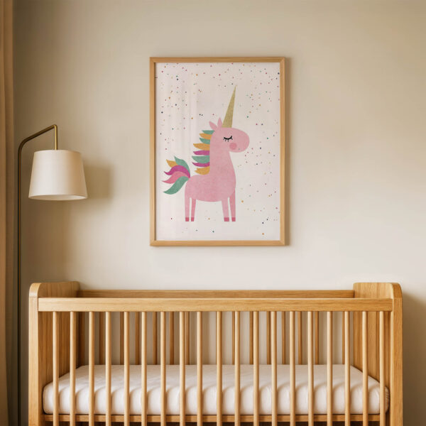 Yıldızlı Sevimli Unicorn Çocuk Odası Duvar Posteri Çerçeveli Tablo Dekorasyon