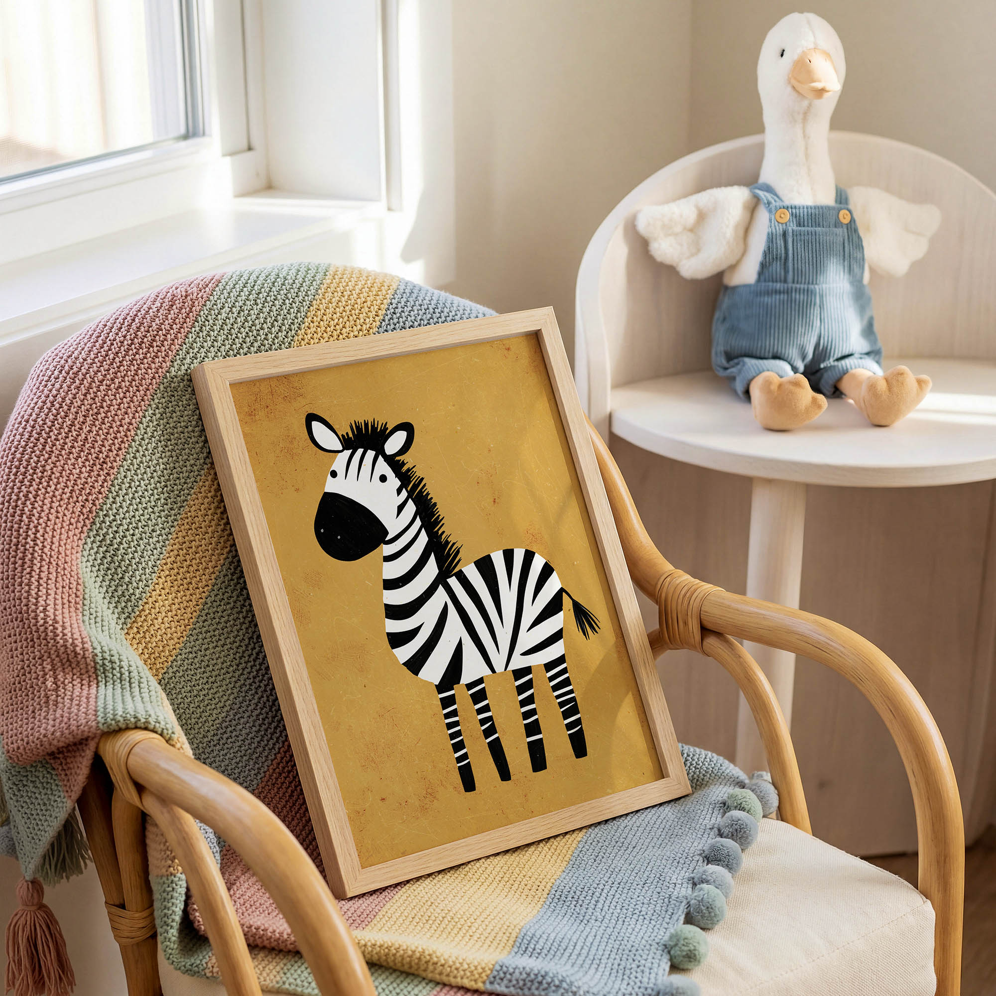 Sarı Zeminli Zebra Çocuk Odası Duvar Posteri Çerçeveli Tablo Dekorasyon - Görsel 2