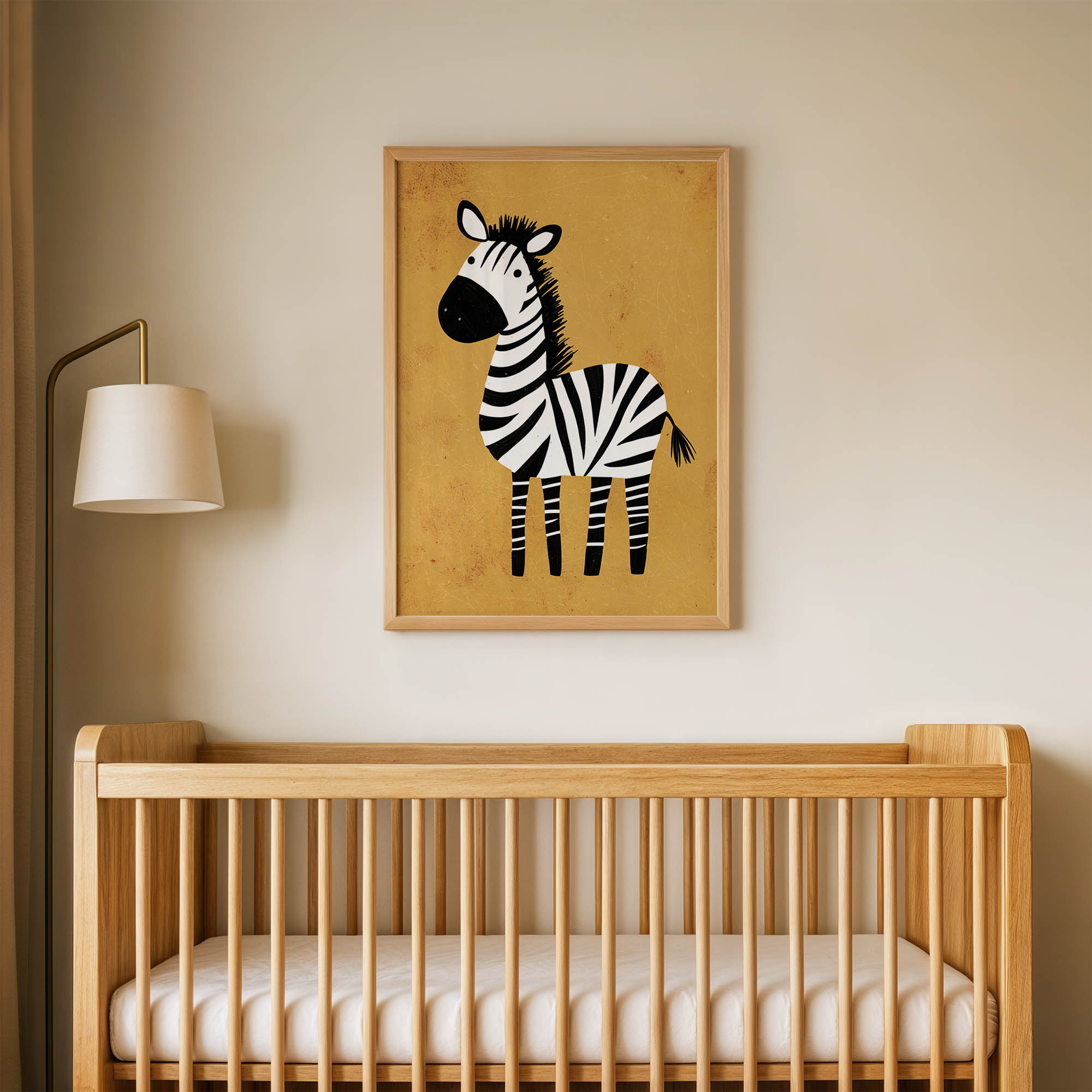 Sarı Zeminli Zebra Çocuk Odası Duvar Posteri Çerçeveli Tablo Dekorasyon