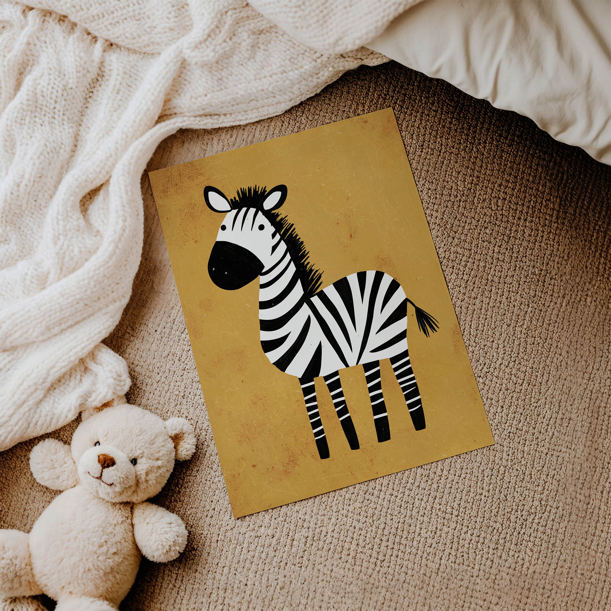 Sarı Zeminli Zebra Çocuk Odası Duvar Posteri Çerçeveli Tablo Dekorasyon - Görsel 3