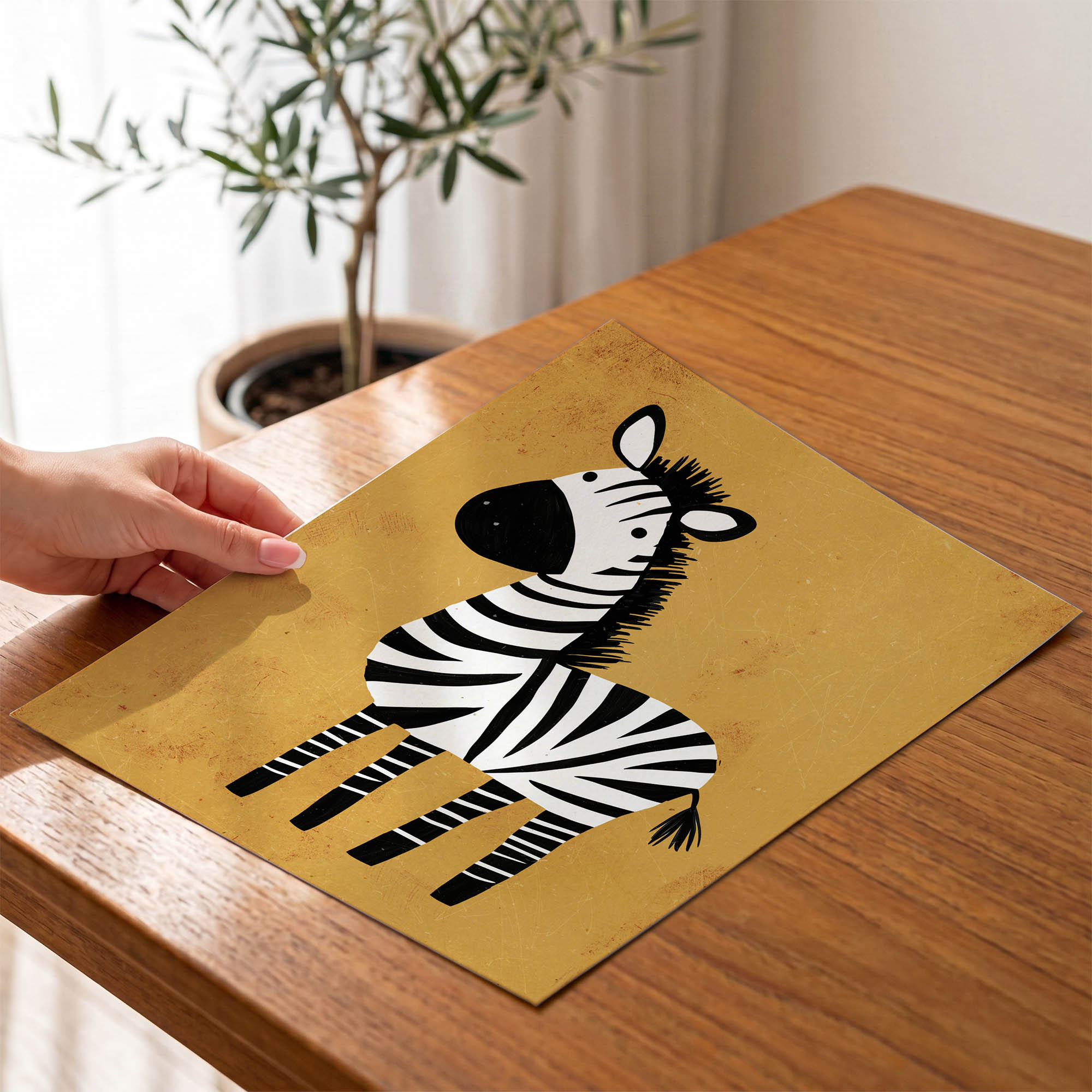Sarı Zeminli Zebra Çocuk Odası Duvar Posteri Çerçeveli Tablo Dekorasyon - Görsel 4