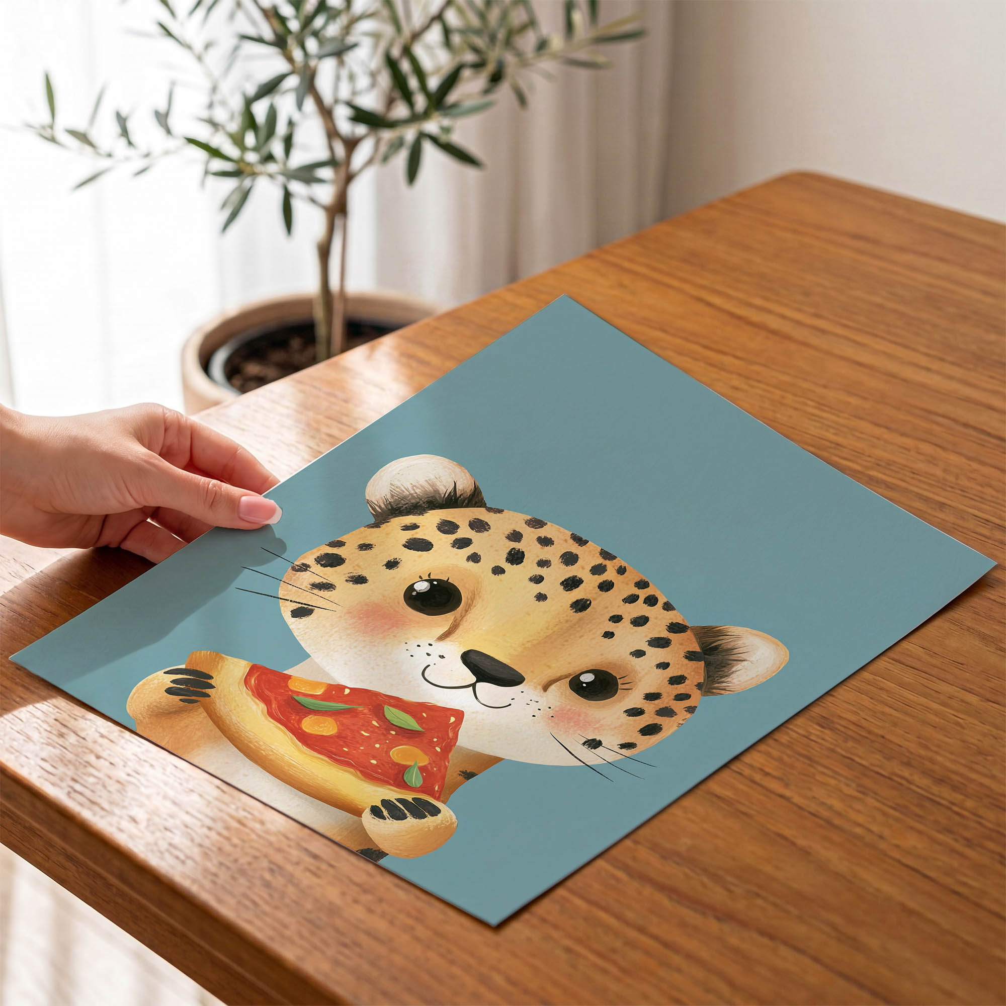Pizza Yiyen Leopar Çocuk Odası Duvar Posteri Çerçeveli Tablo Dekorasyon - Görsel 4
