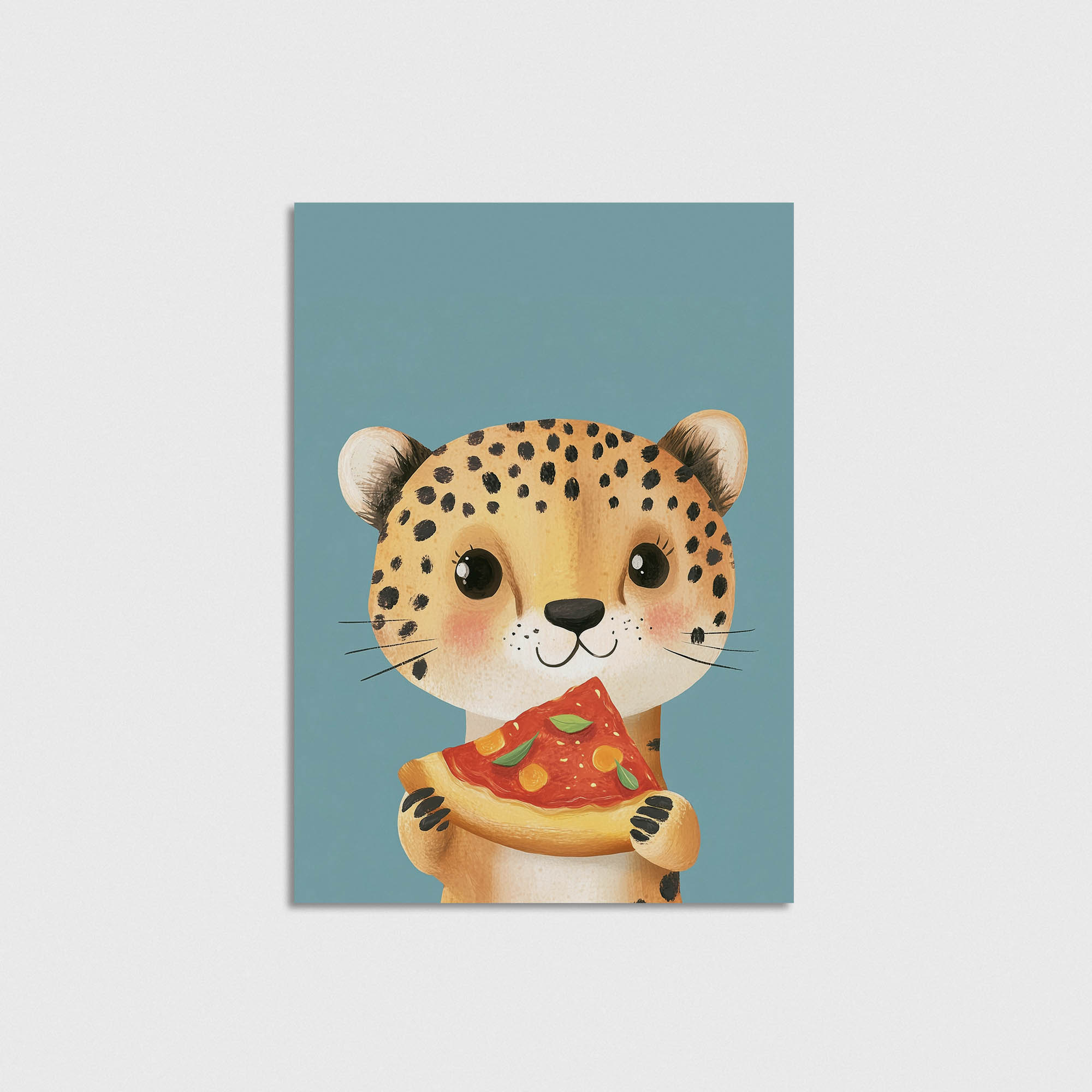 Pizza Yiyen Leopar Çocuk Odası Duvar Posteri Çerçeveli Tablo Dekorasyon - Görsel 5
