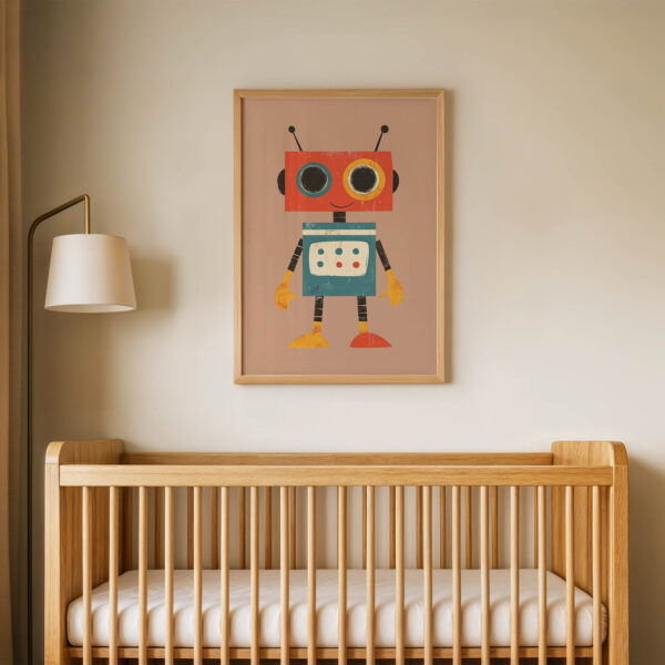 Turuncu Sevimli Robot Çocuk Odası Duvar Posteri Çerçeveli Tablo Dekorasyon