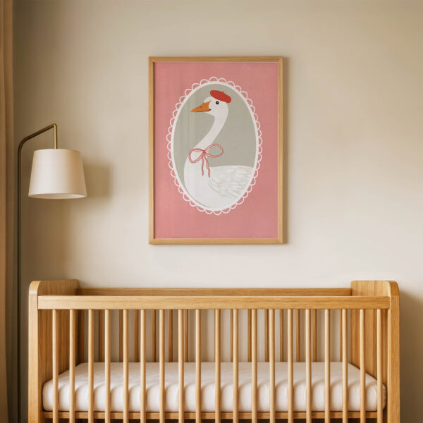 Pembe Çerçeveli Kaz Çocuk Odası Duvar Posteri Çerçeveli Tablo Dekorasyon