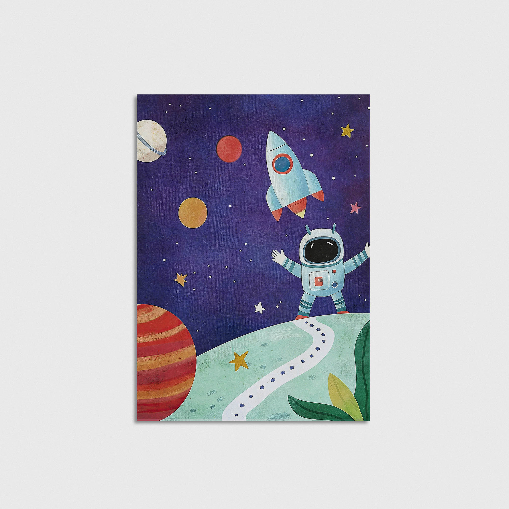 Roketli Küçük Astronot Çocuk Odası Duvar Posteri Çerçeveli Tablo Dekorasyon - Görsel 5