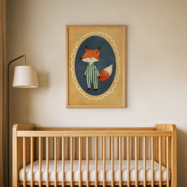 Sarı Çerçeveli Tilki Çocuk Odası Duvar Posteri Çerçeveli Tablo Dekorasyon