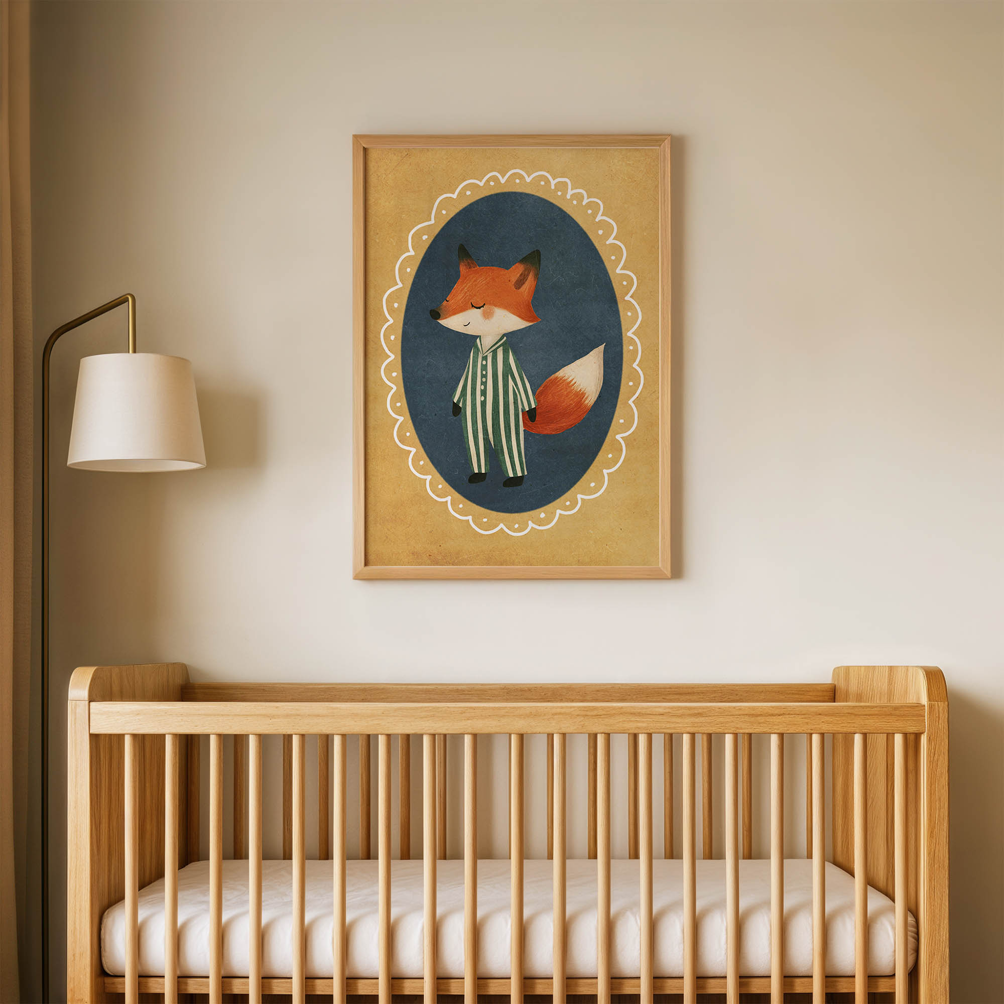 Sarı Çerçeveli Tilki Çocuk Odası Duvar Posteri Çerçeveli Tablo Dekorasyon