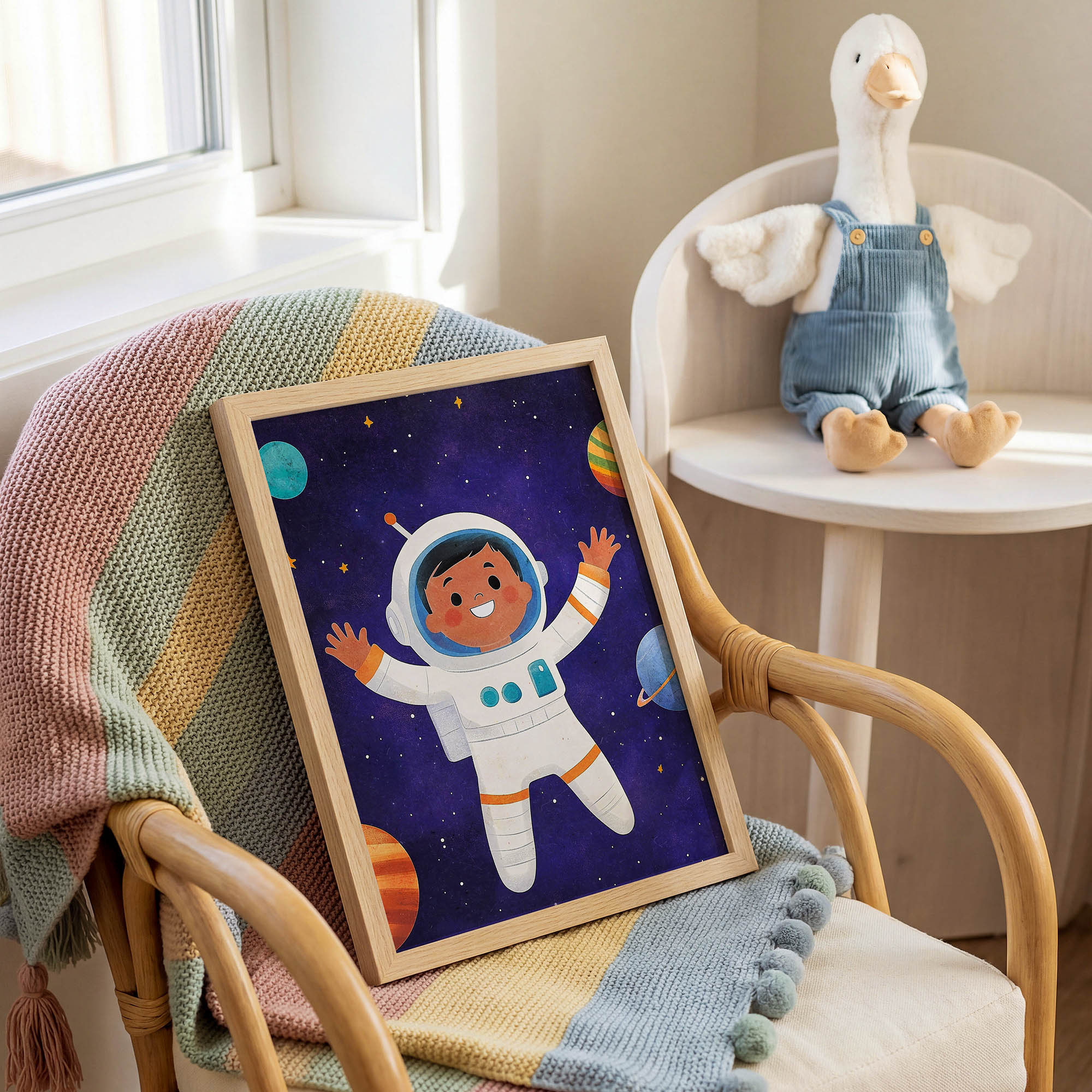 Uzayda Sevimli Astronot Çocuk Odası Duvar Posteri Çerçeveli Tablo Dekorasyon - Görsel 2