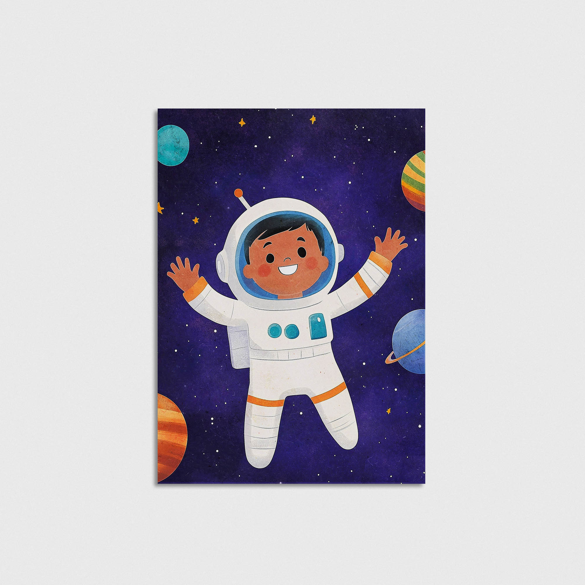 Uzayda Sevimli Astronot Çocuk Odası Duvar Posteri Çerçeveli Tablo Dekorasyon - Görsel 5