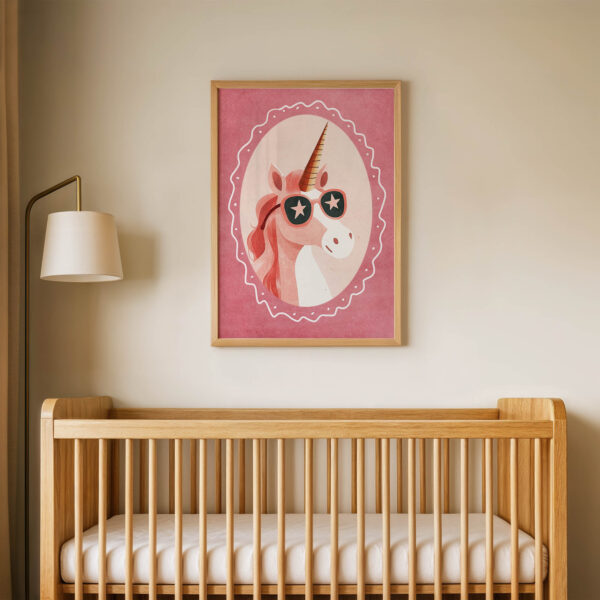 Pembe Çerçeveli Unicorn Çocuk Odası Duvar Posteri Çerçeveli Tablo Dekorasyon