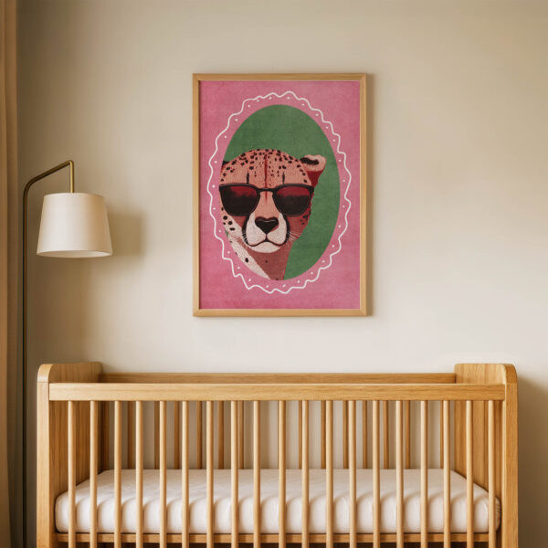 Pembe Çerçeveli Çita Çocuk Odası Duvar Posteri Çerçeveli Tablo Dekorasyon