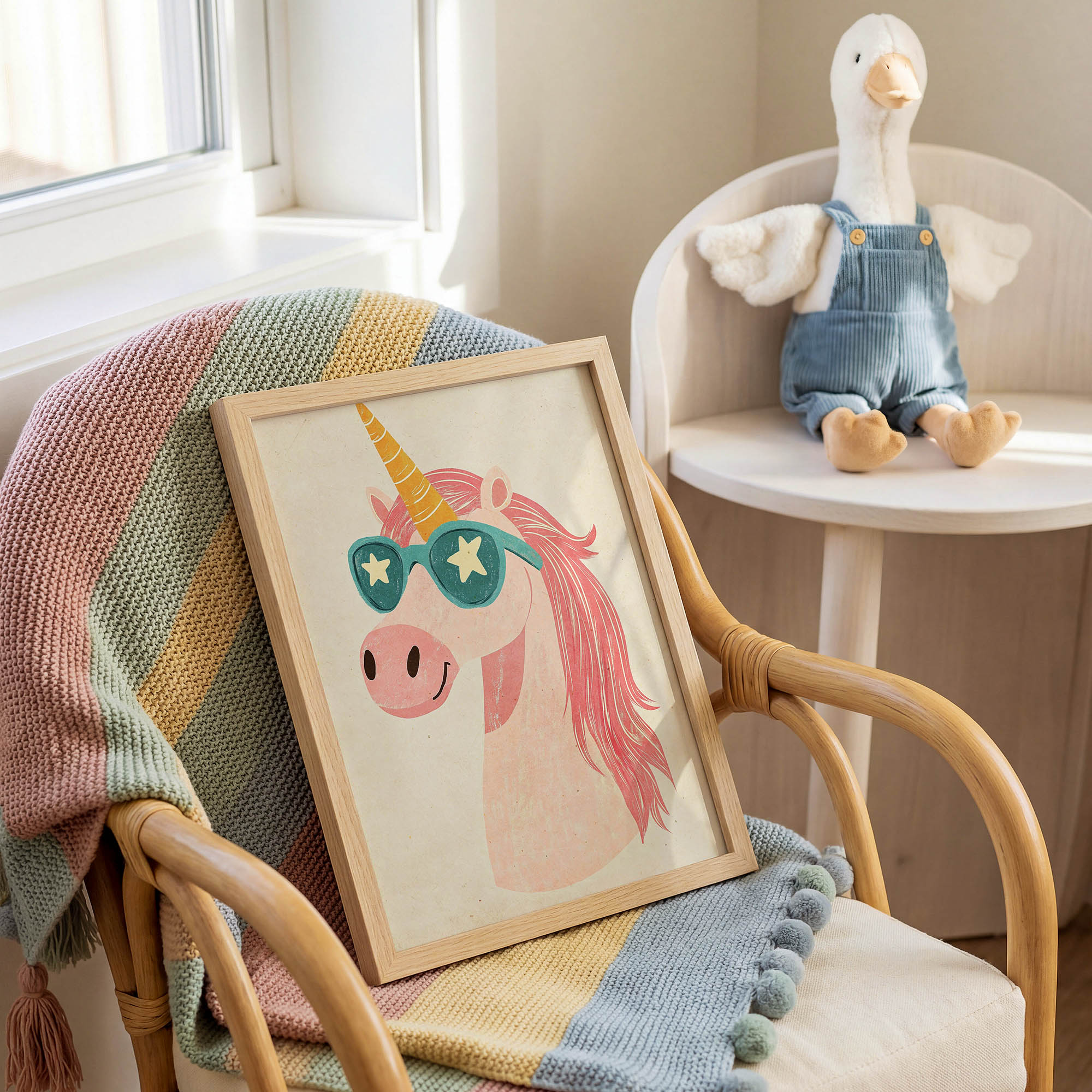 Yıldız Gözlüklü Unicorn Çocuk Odası Duvar Posteri Çerçeveli Tablo Dekorasyon - Görsel 2
