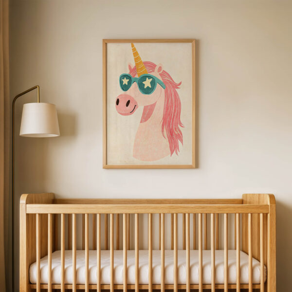 Yıldız Gözlüklü Unicorn Çocuk Odası Duvar Posteri Çerçeveli Tablo Dekorasyon