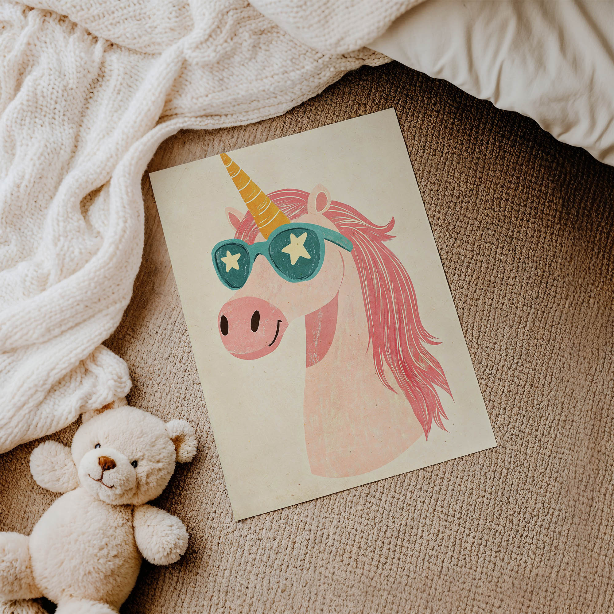 Yıldız Gözlüklü Unicorn Çocuk Odası Duvar Posteri Çerçeveli Tablo Dekorasyon - Görsel 3