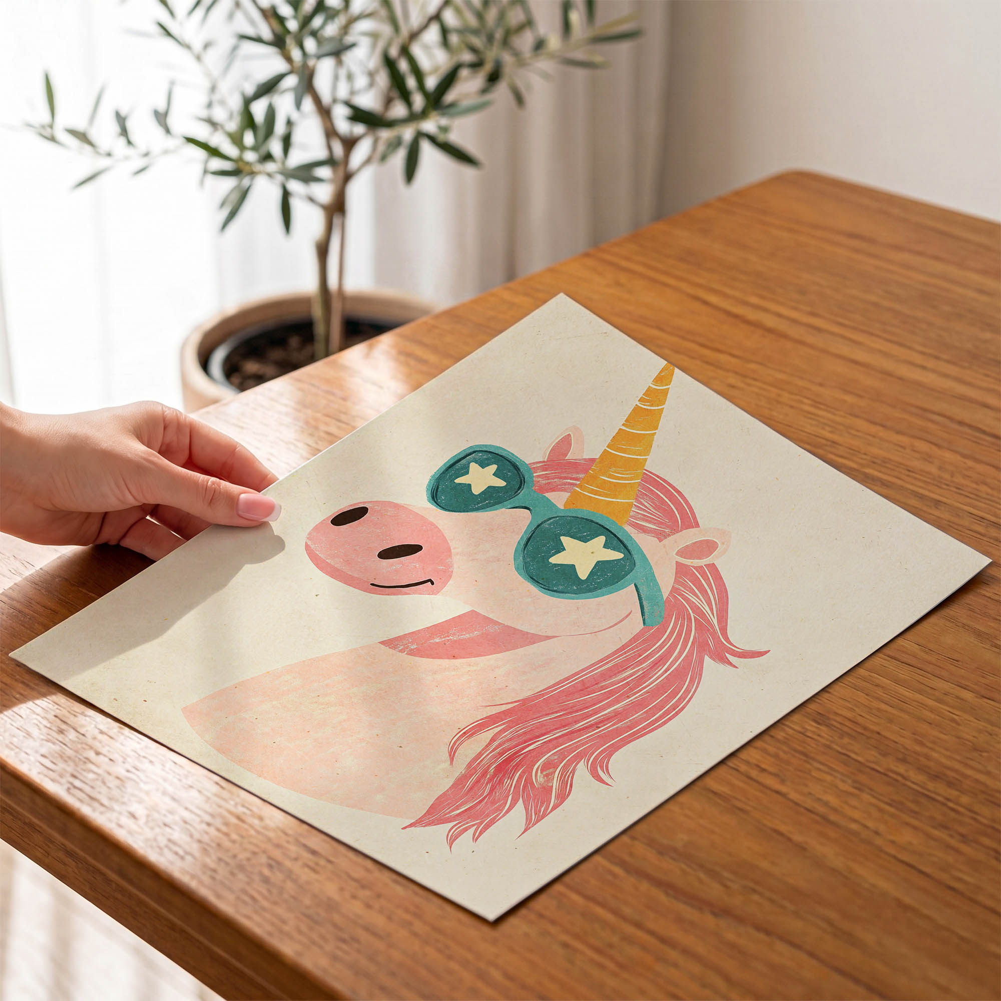 Yıldız Gözlüklü Unicorn Çocuk Odası Duvar Posteri Çerçeveli Tablo Dekorasyon - Görsel 4