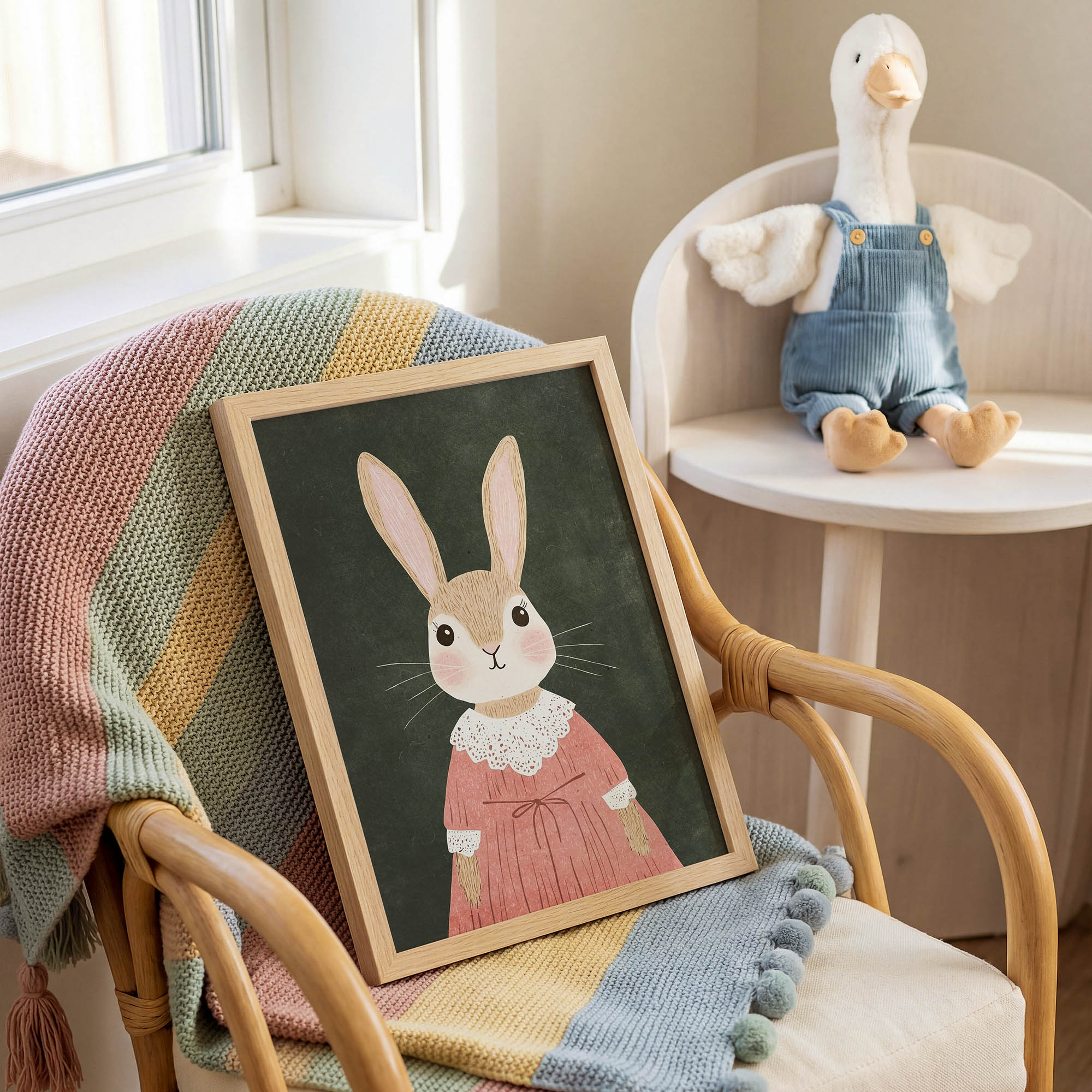 Pembe Elbiseli Tavşan Çocuk Odası Duvar Posteri Çerçeveli Tablo Dekorasyon - Görsel 2