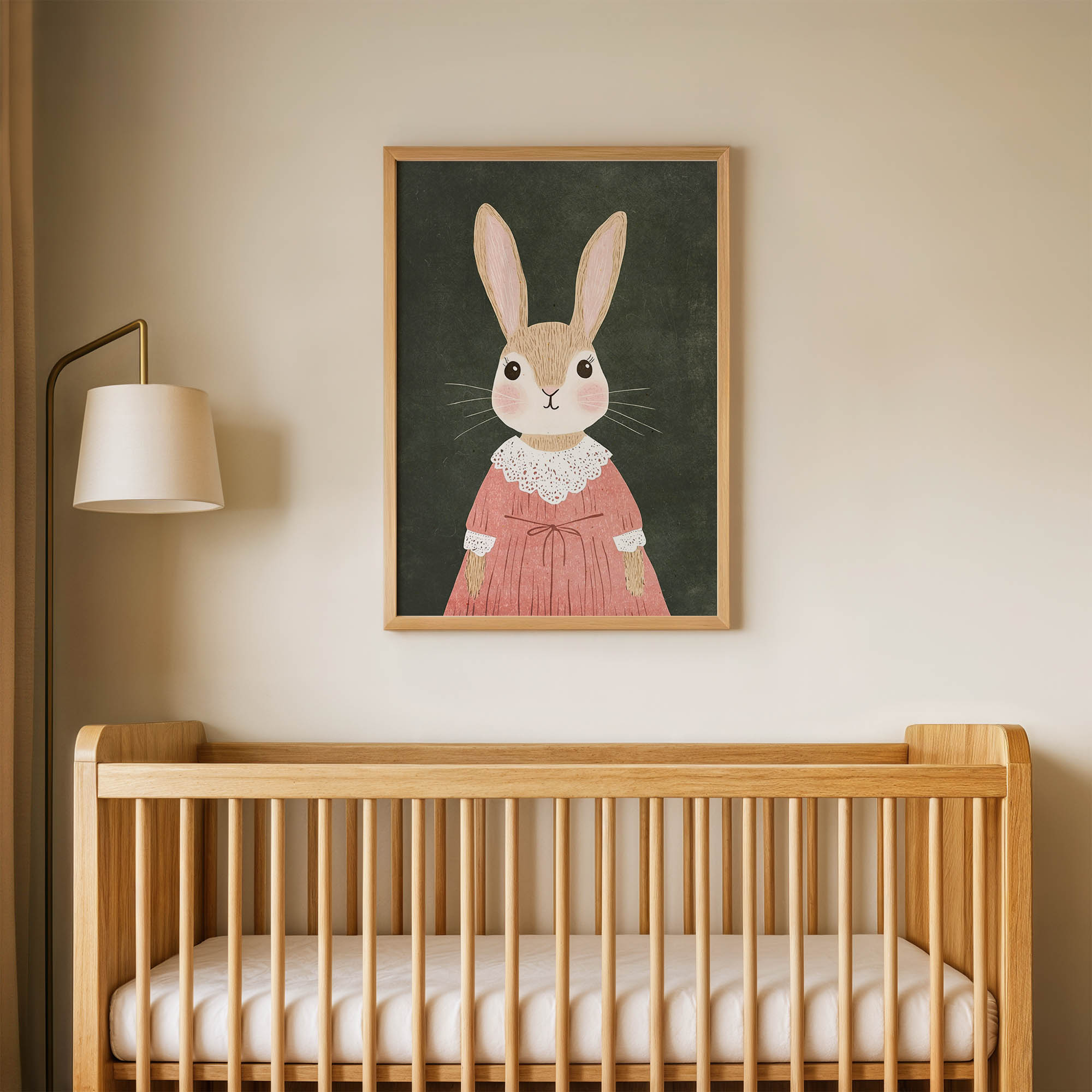 Pembe Elbiseli Tavşan Çocuk Odası Duvar Posteri Çerçeveli Tablo Dekorasyon