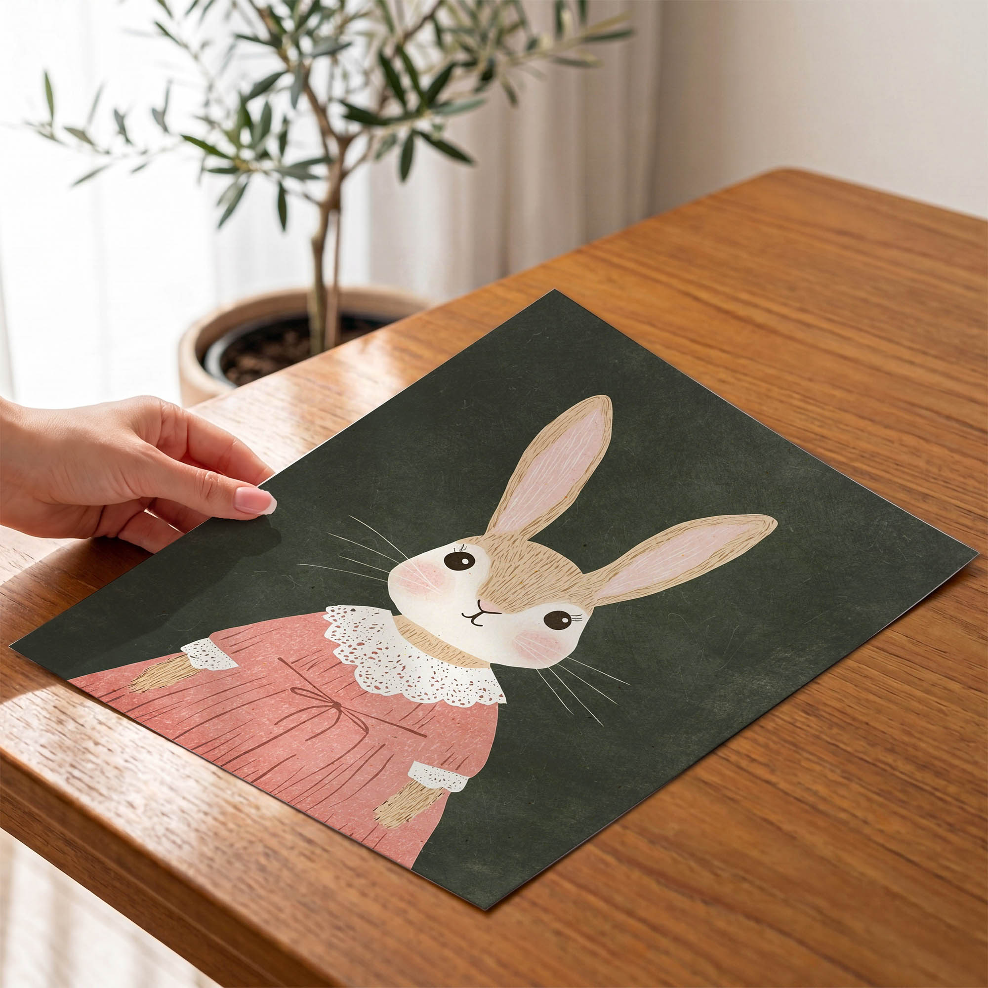 Pembe Elbiseli Tavşan Çocuk Odası Duvar Posteri Çerçeveli Tablo Dekorasyon - Görsel 4