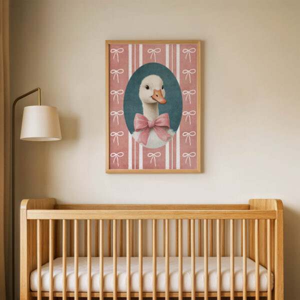 Pembe Bordürlü Ördek Çocuk Odası Duvar Posteri Çerçeveli Tablo Dekorasyon