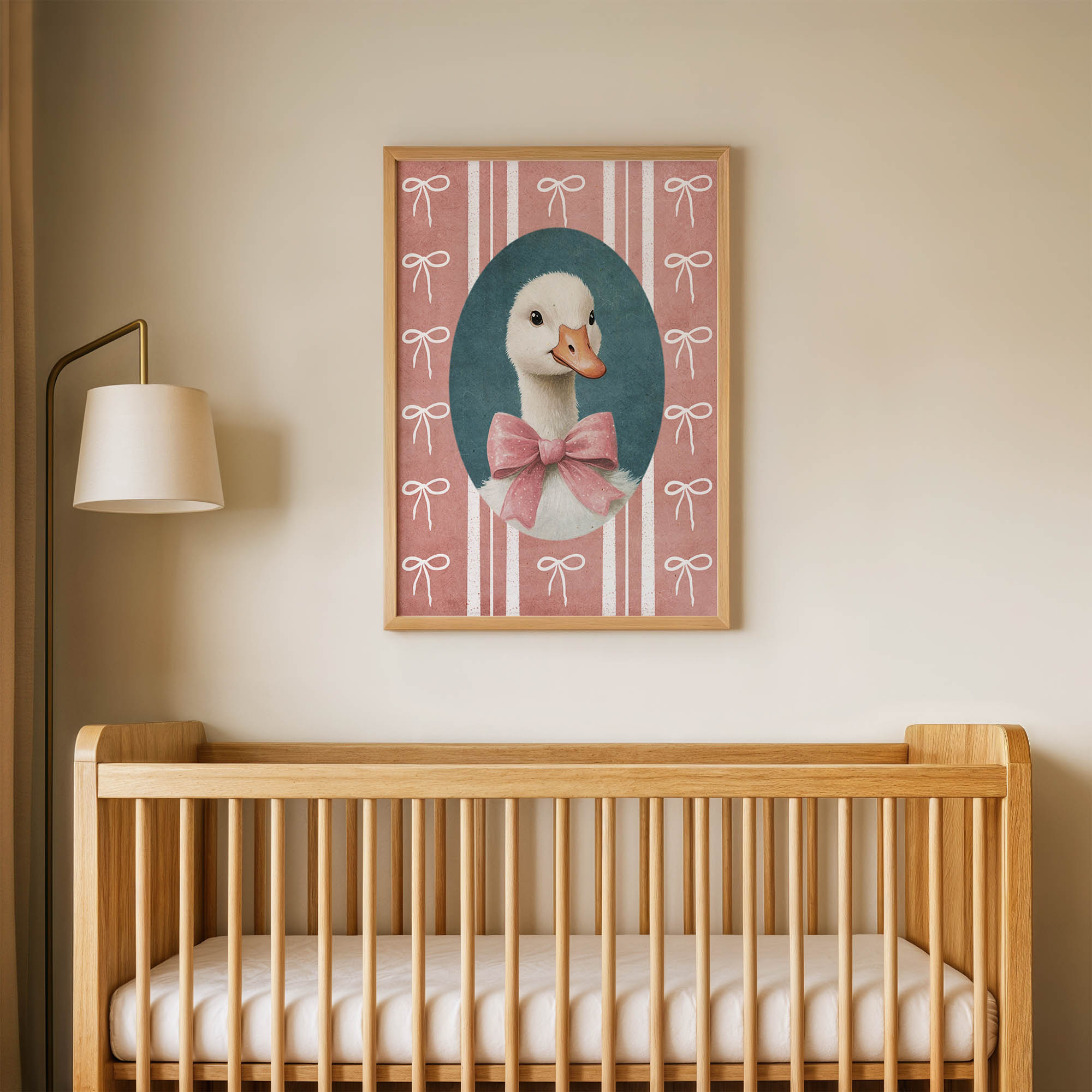 Pembe Bordürlü Ördek Çocuk Odası Duvar Posteri Çerçeveli Tablo Dekorasyon