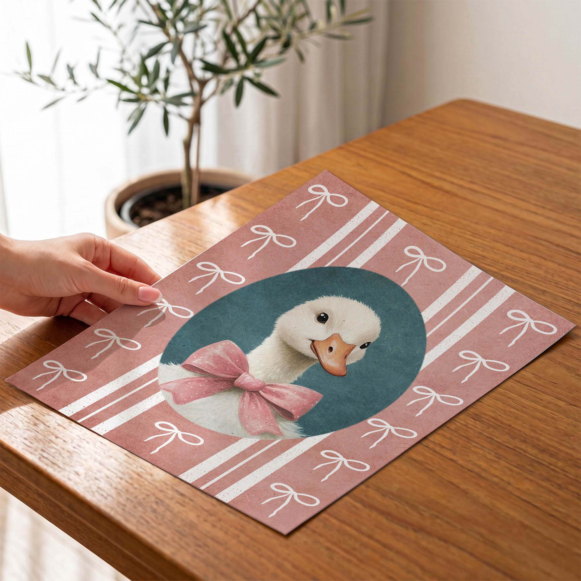 Pembe Bordürlü Ördek Çocuk Odası Duvar Posteri Çerçeveli Tablo Dekorasyon - Görsel 4