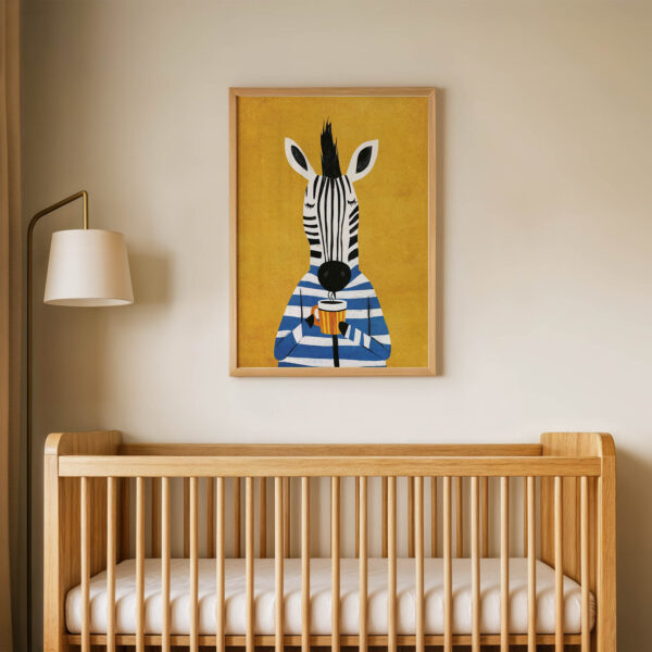 Pipetli Çizgili Zebra Çocuk Odası Duvar Posteri Çerçeveli Tablo Dekorasyon