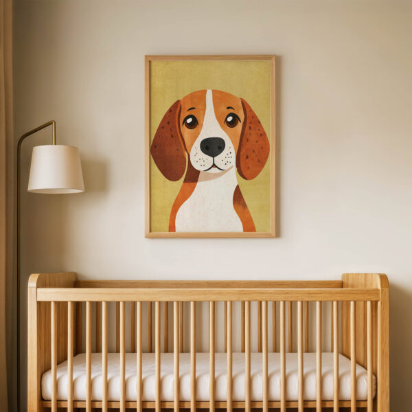 Sarı Zeminli Köpek Çocuk Odası Duvar Posteri Çerçeveli Tablo Dekorasyon