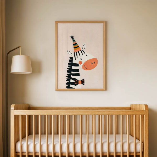 Papyonlu Sevimli Zebra Çocuk Odası Duvar Posteri Çerçeveli Tablo Dekorasyon