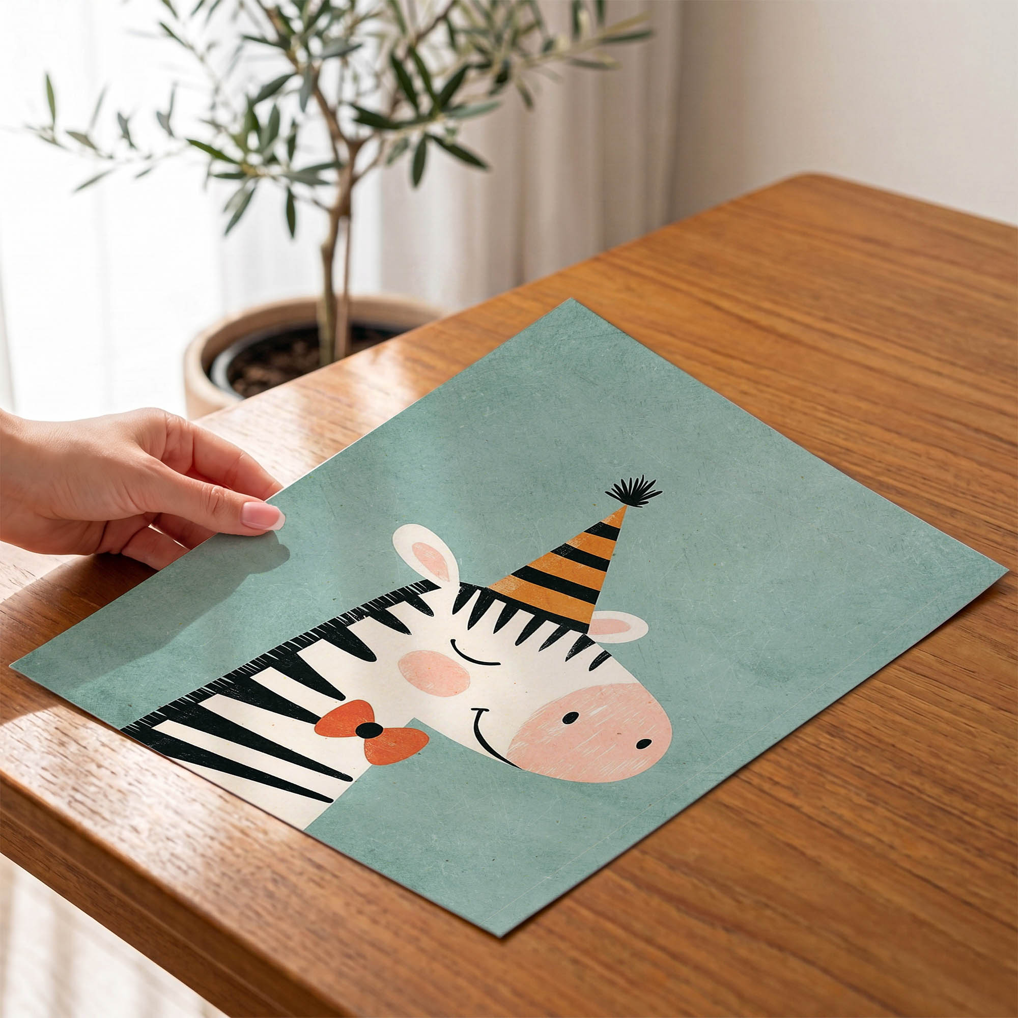 Parti Şapkalı Zebra Çocuk Odası Duvar Posteri Çerçeveli Tablo Dekorasyon - Görsel 4