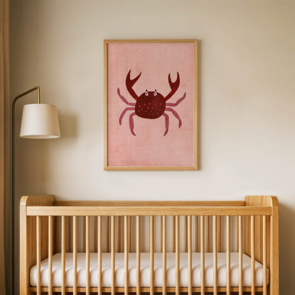 Pembe Zeminli Yengeç Çocuk Odası Duvar Posteri Çerçeveli Tablo Dekorasyon