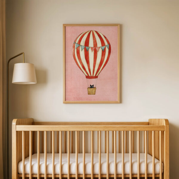 Pembe Uçan Balon Çocuk Odası Duvar Posteri Çerçeveli Tablo Dekorasyon